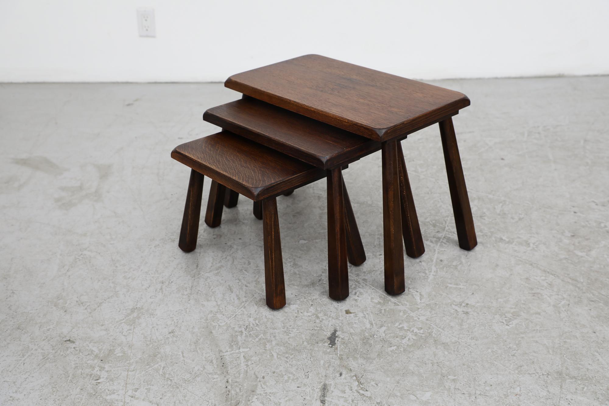 Dutch Set of 3 Pierre Chapo Inspired Dark Oak Nesting Tables