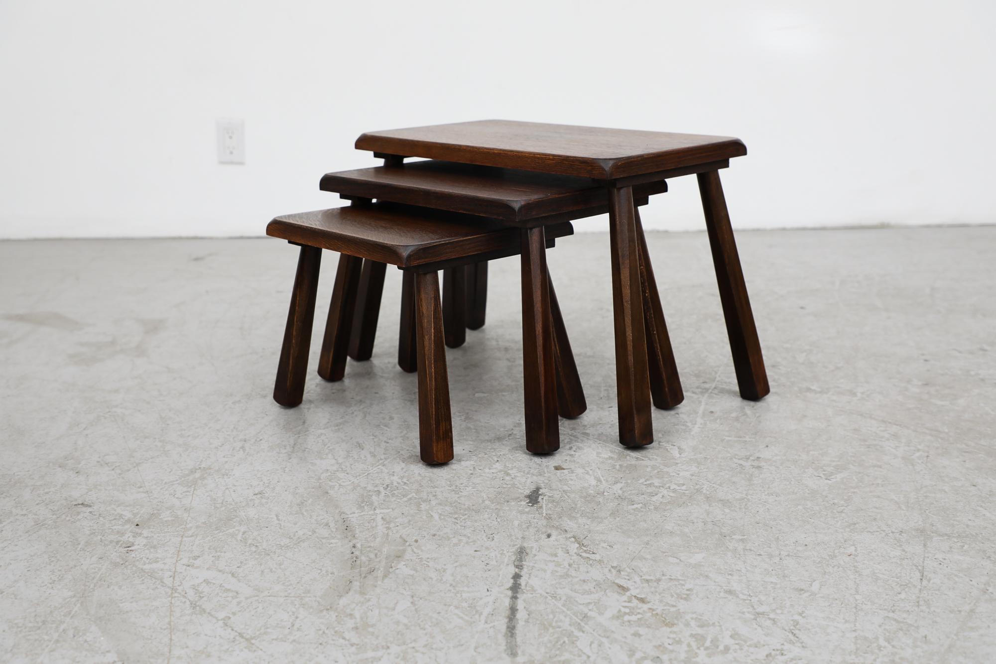 Set of 3 Pierre Chapo Inspired Dark Oak Nesting Tables In Good Condition In Los Angeles, CA