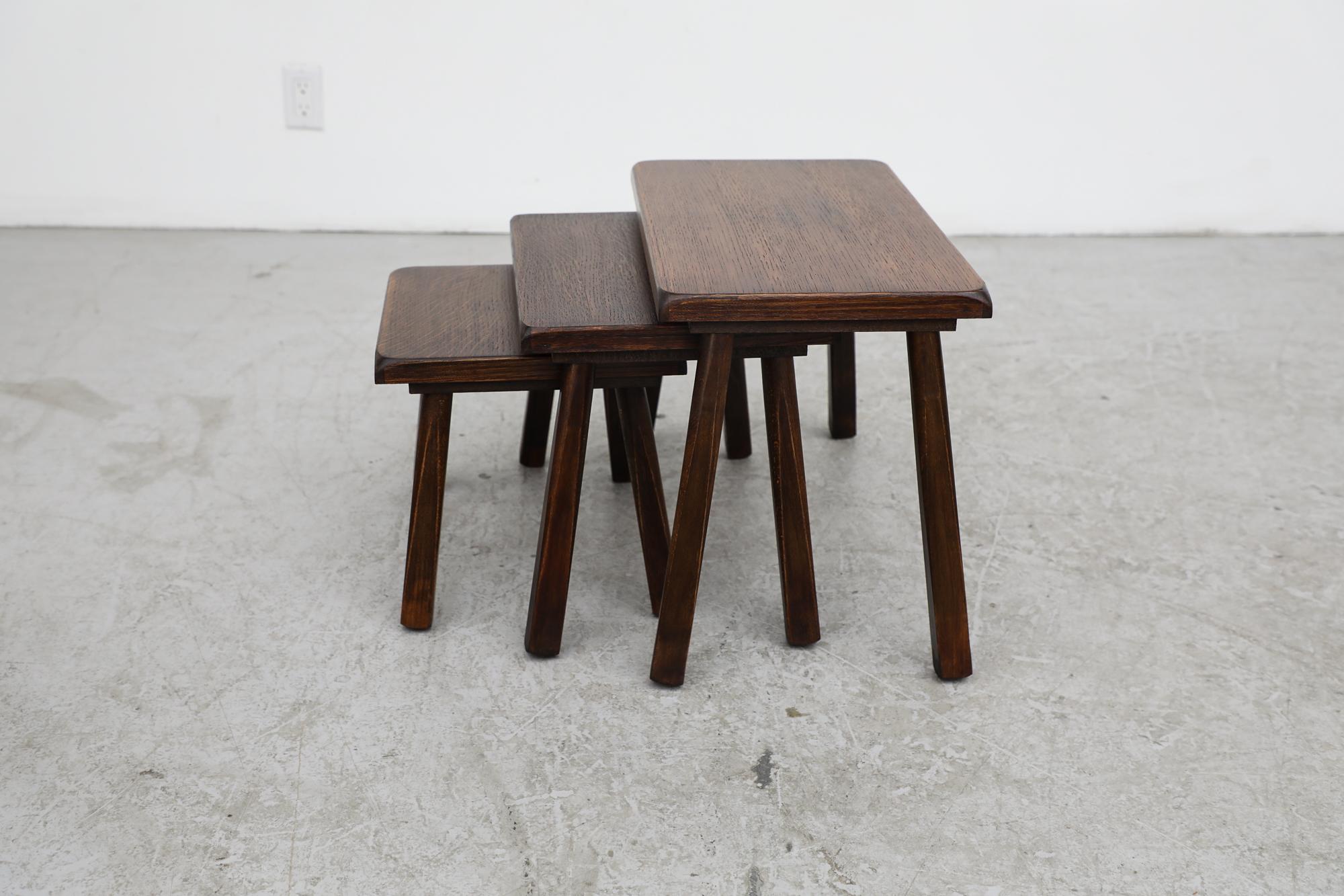 Late 20th Century Set of 3 Pierre Chapo Inspired Dark Oak Nesting Tables