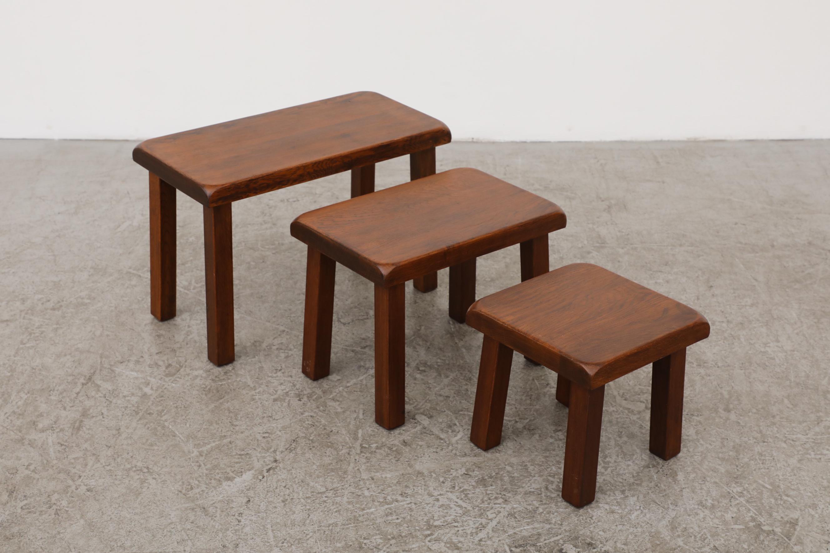 Set of 3 Pierre Chapo Inspired Dark Oak Nesting Tables 1