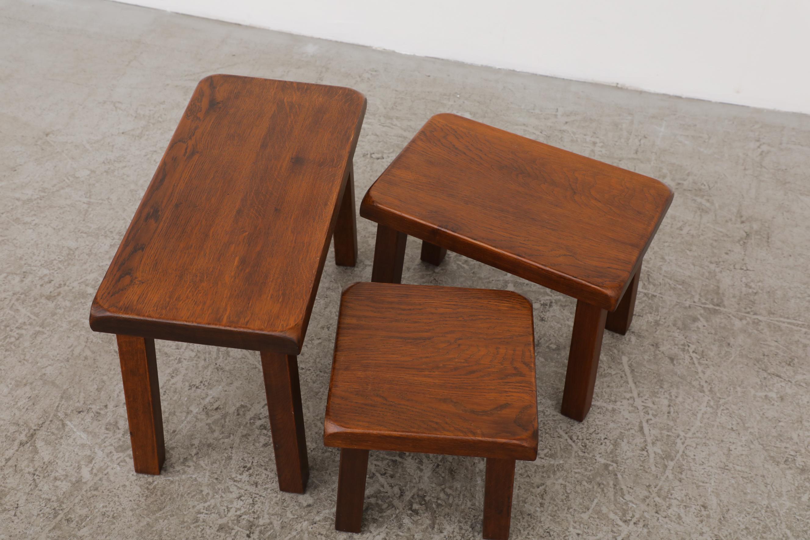 Set of 3 Pierre Chapo Inspired Dark Oak Nesting Tables 2