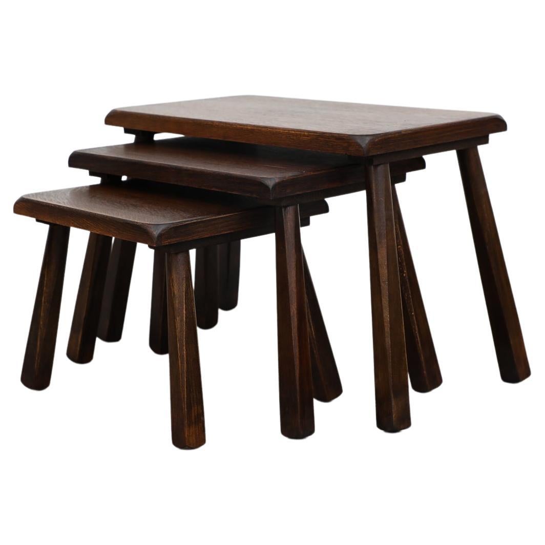 Set of 3 Pierre Chapo Inspired Dark Oak Nesting Tables