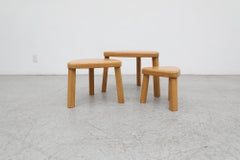 Set of 3 Pierre Chapo Style Brutalist Triangle Nesting Tables in Blonde Oak