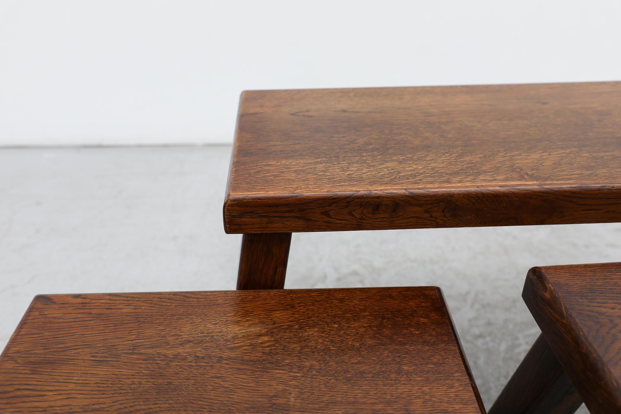 Set of Three Pierre Chapo Style Dark Stained Oak Nesting Tables 4