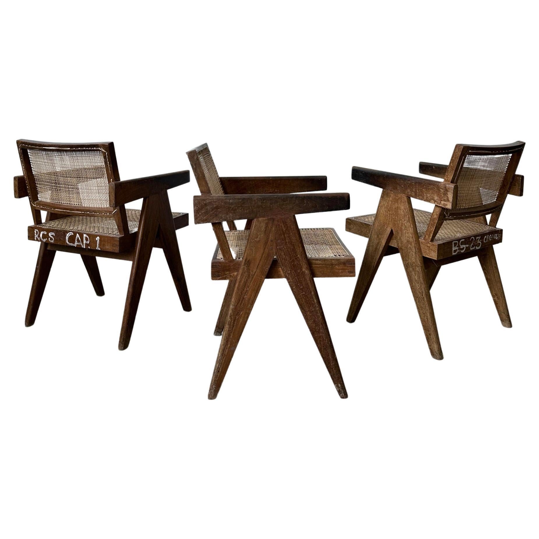 Set of 3 Pierre Jeanneret Office Chairs PJ-SI-28-B For Sale