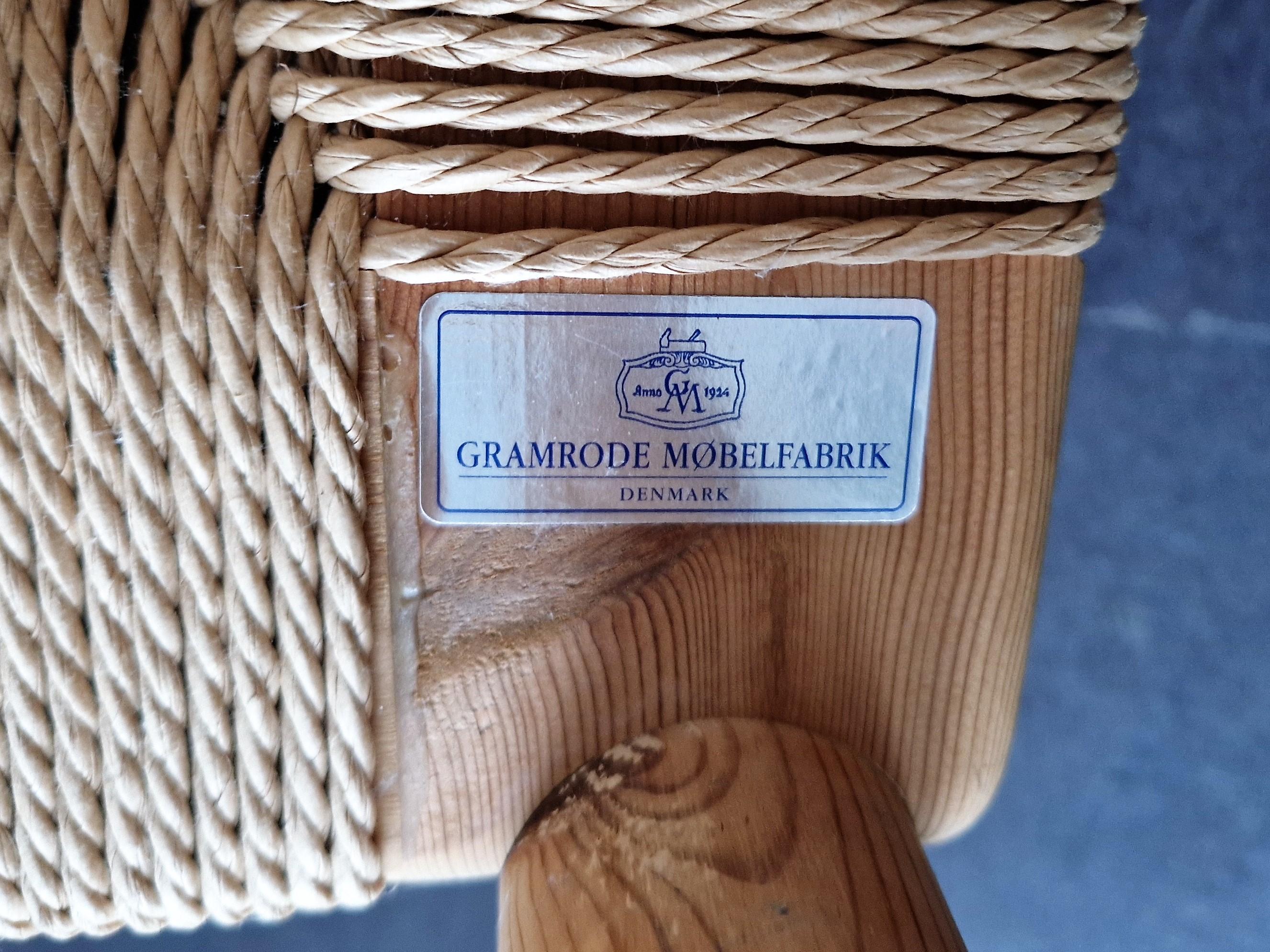 Danish Set of 3 Pine Wood Armchairs with Papercord Seats for Gramrode Møbelfabrik For Sale