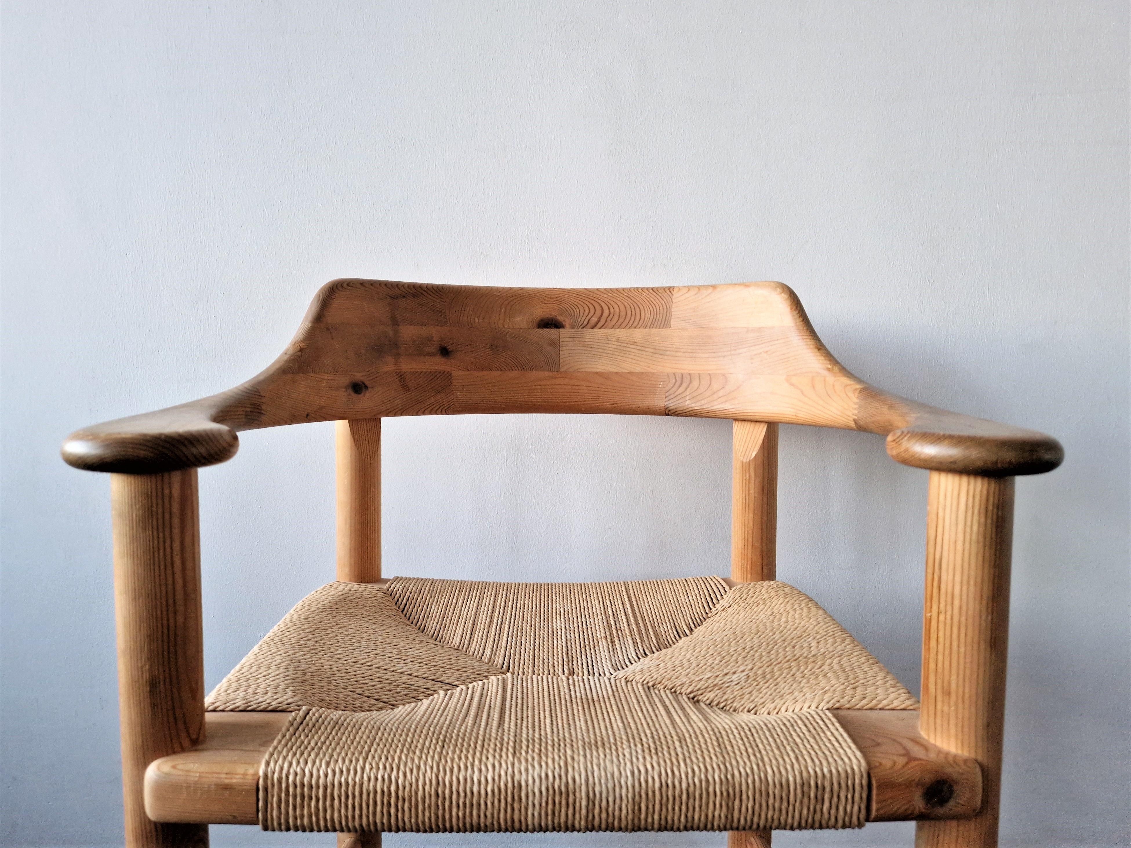 Lot de 3 fauteuils en Wood Wood avec assise en corde de papier pour Gramrode Møbelfabrik Bon état - En vente à Steenwijk, NL