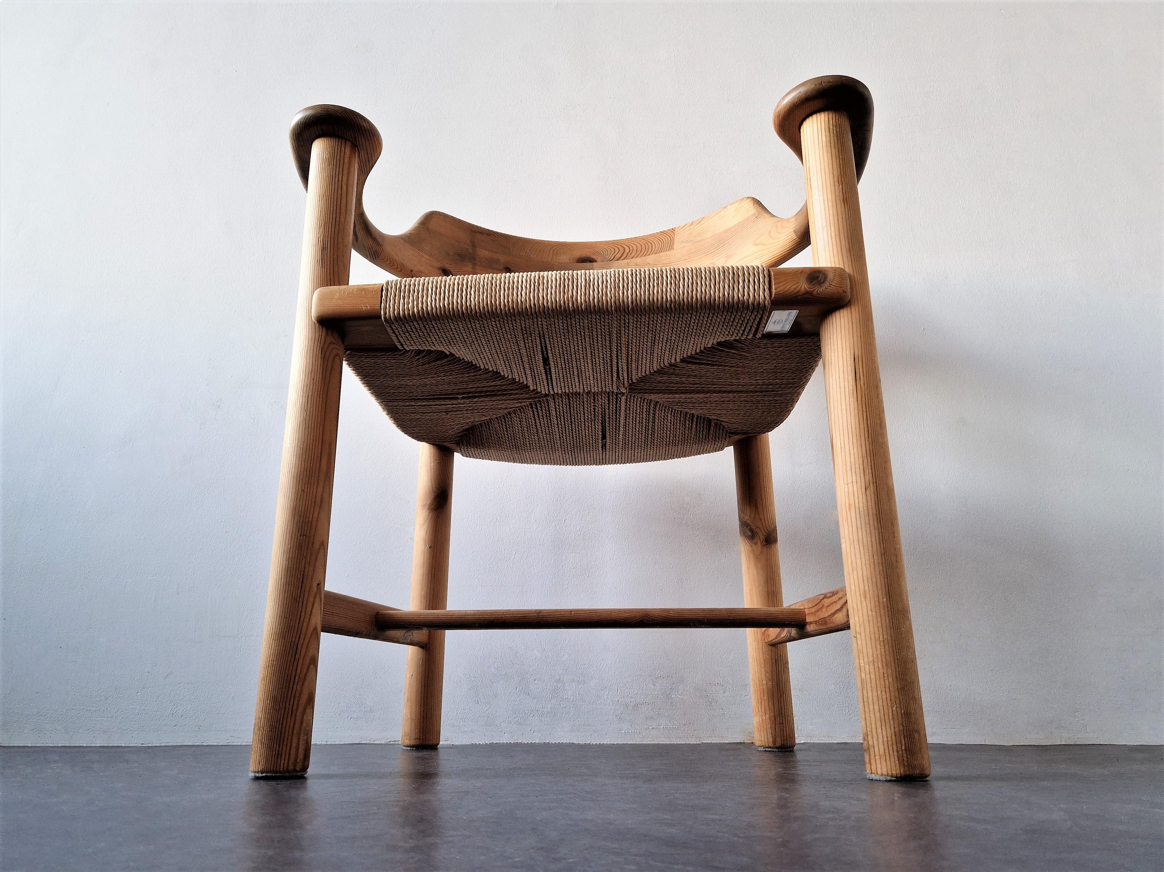 Late 20th Century Set of 3 Pine Wood Armchairs with Papercord Seats for Gramrode Møbelfabrik For Sale
