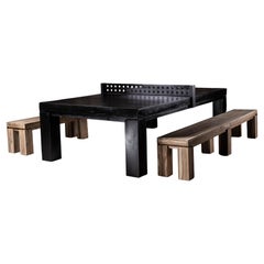 Set Of 3 Ping Pong Oak Game Table & Two Natural Teak Benches by No Age Studio