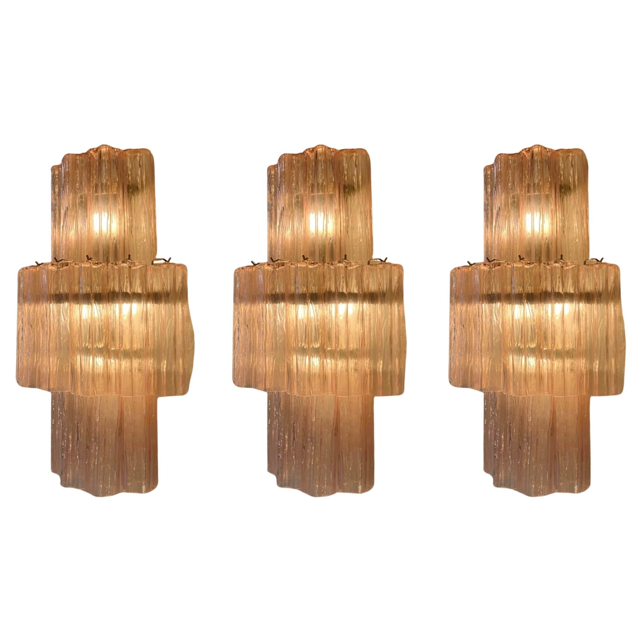 Set of 3 Pink Huge Murano Glass Wall Sconces