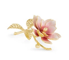 Set de 3 Objetos Decorativos Magnolia Rosa en Oro y Esmalte