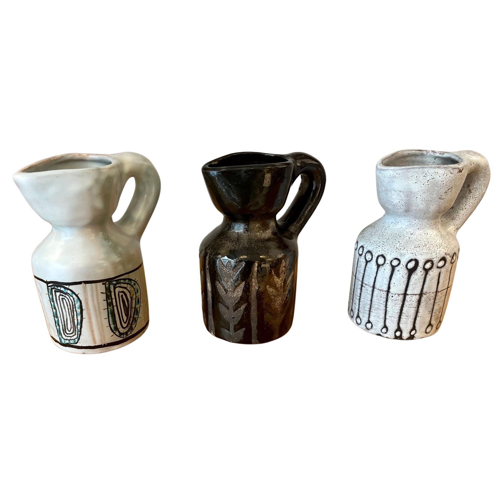 Set of 3 pitchers by Roger Capron, 1960's, France For Sale