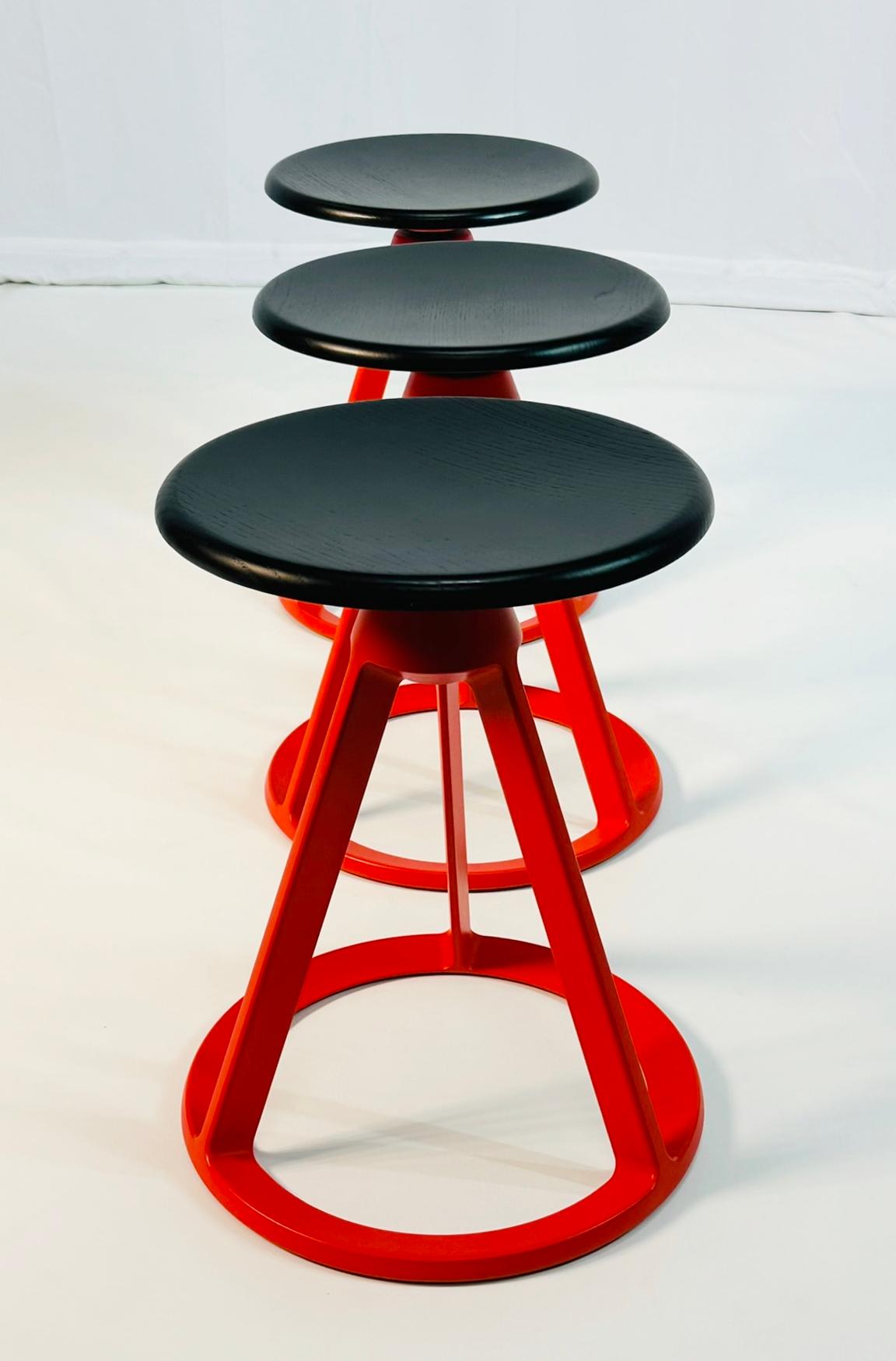 Set of 3 Piton Stools by Edward Barber & Jay Osgerby for Knoll, Signed In Good Condition For Sale In Los Angeles, CA