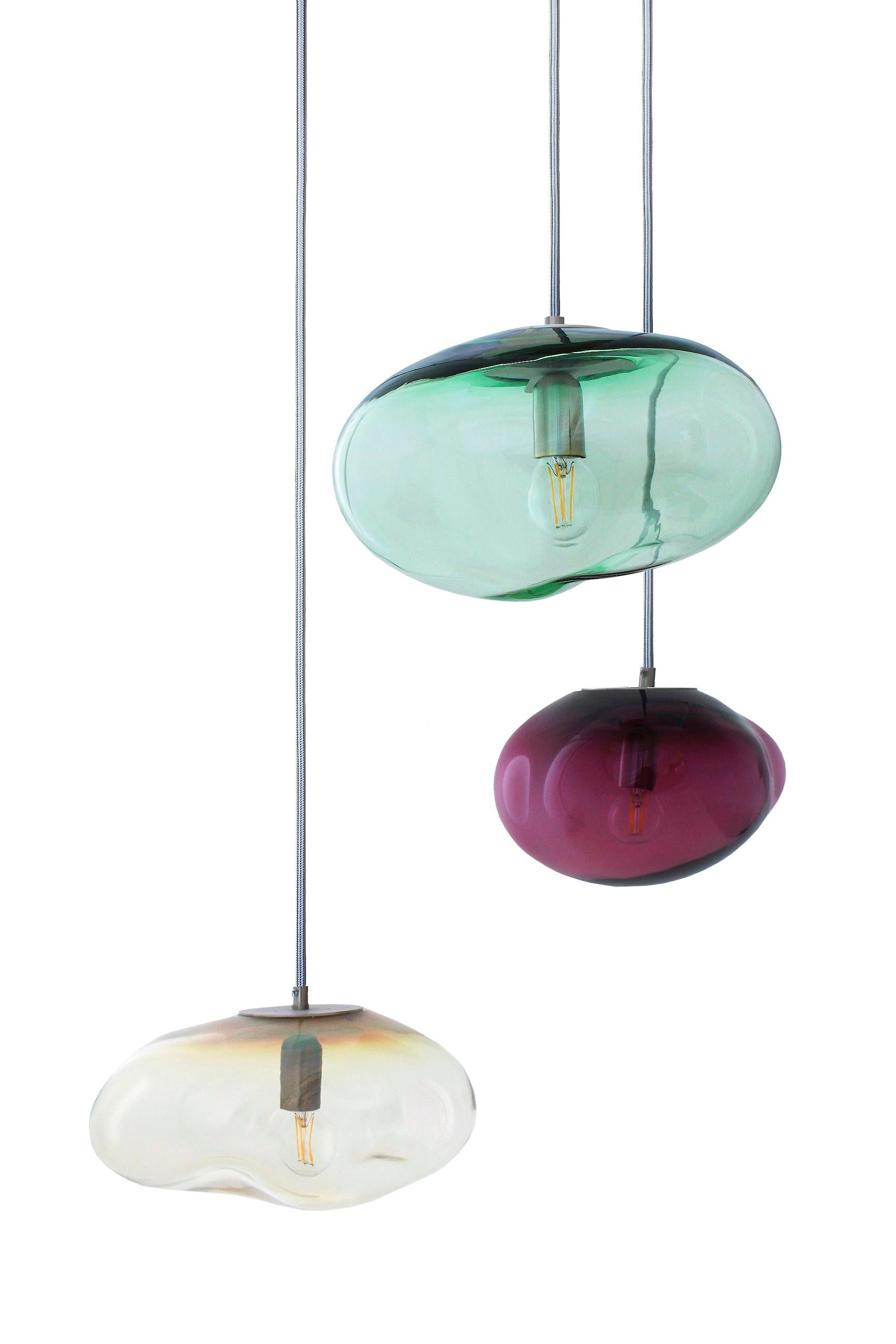 Set of 3 Planetoide pendants by ELOA
No UL listed 
Material: glass, steel, silver, LED bulb
Dimensions: D 30 x W 30 x H 250 cm
Also available in different colours and dimensions.

All our lamps can be wired according to each country. If sold to the