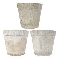 Set of 3 Planters in Flower Pot Shape with Ribbed Rims by Willy Guhl for Eternit