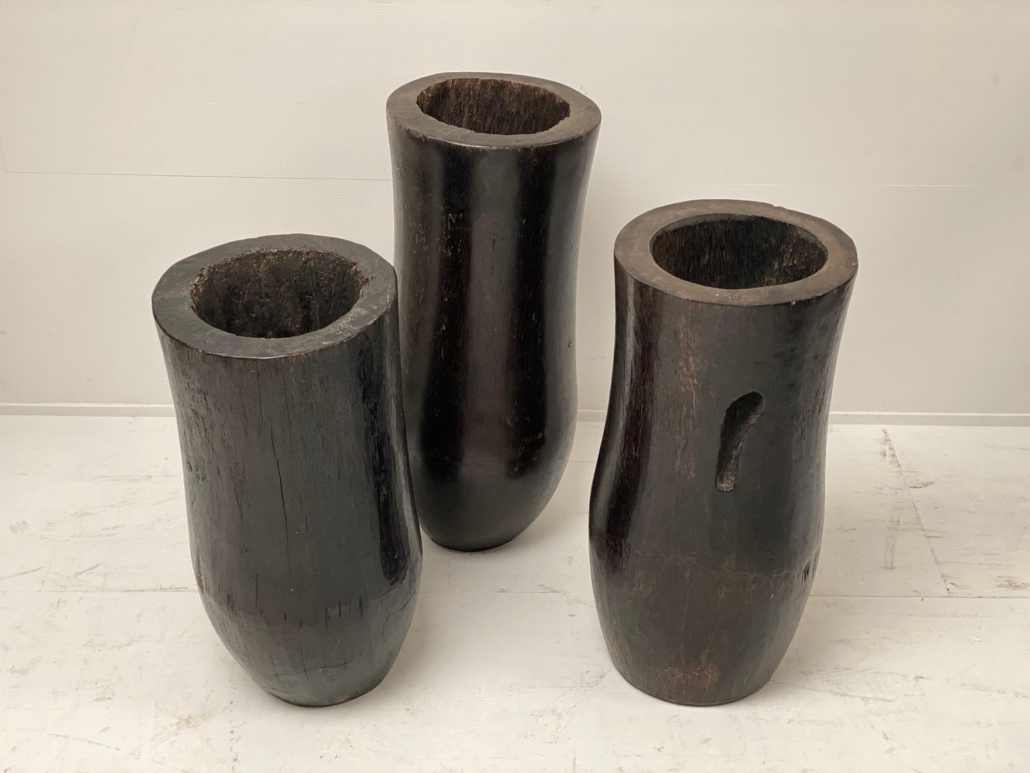 Vintage set of 3 Palmwood Planters In Good Condition For Sale In Schellebelle, BE