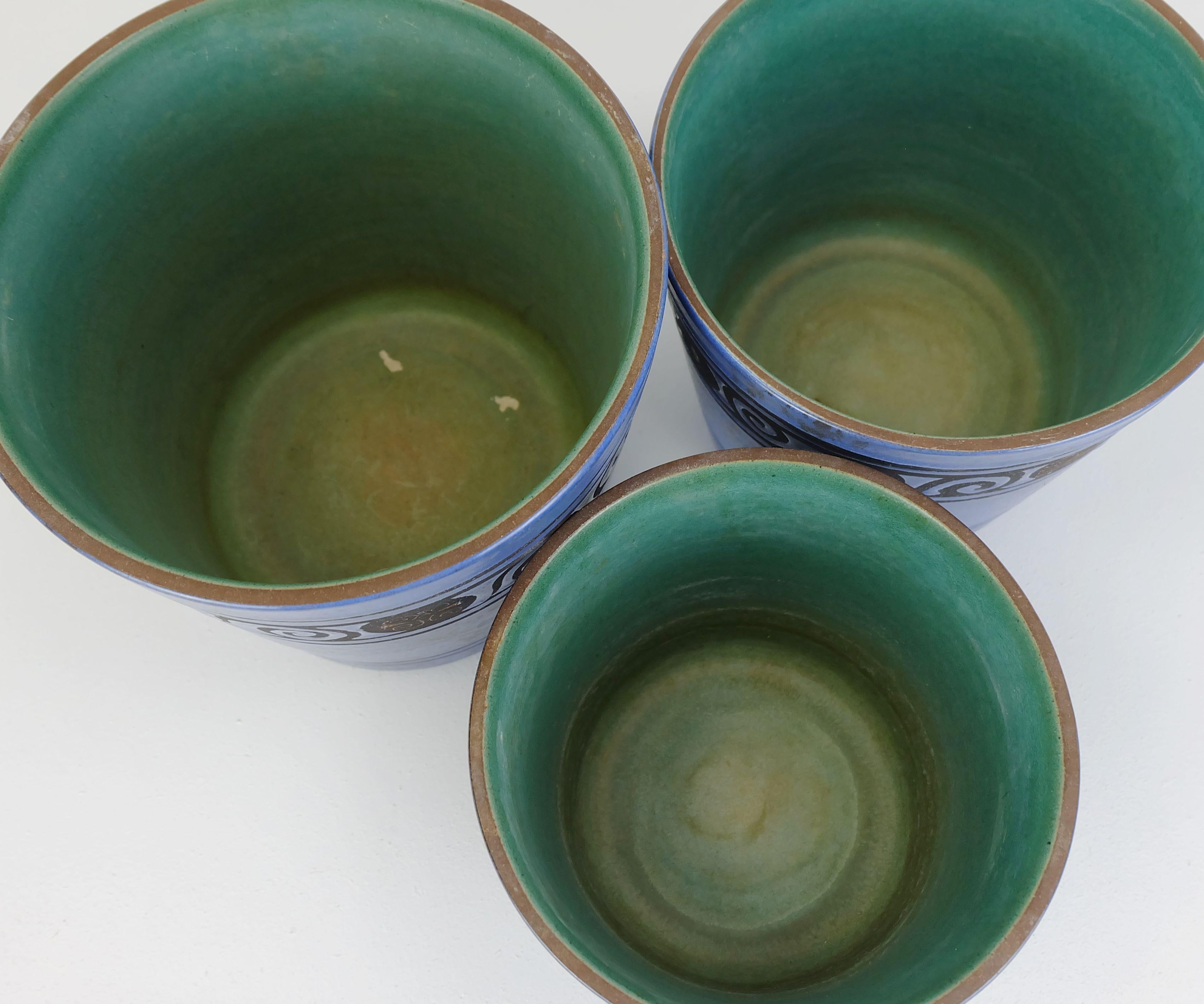 Mid-Century moderno set di 3 Vasi per piante Ceramano pergamon Hanne Welling 1960s in vendita