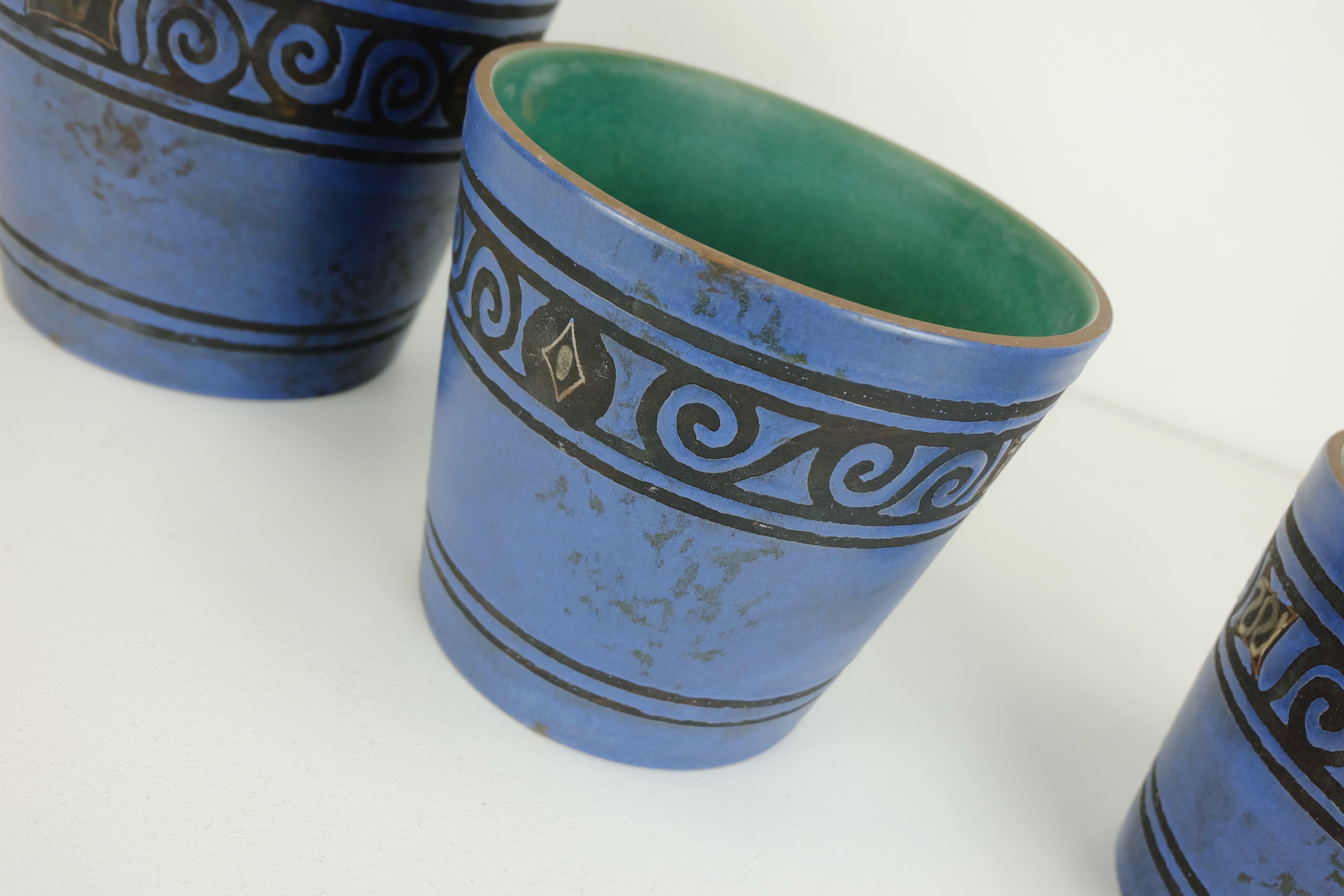 Metà XX secolo set di 3 Vasi per piante Ceramano pergamon Hanne Welling 1960s in vendita