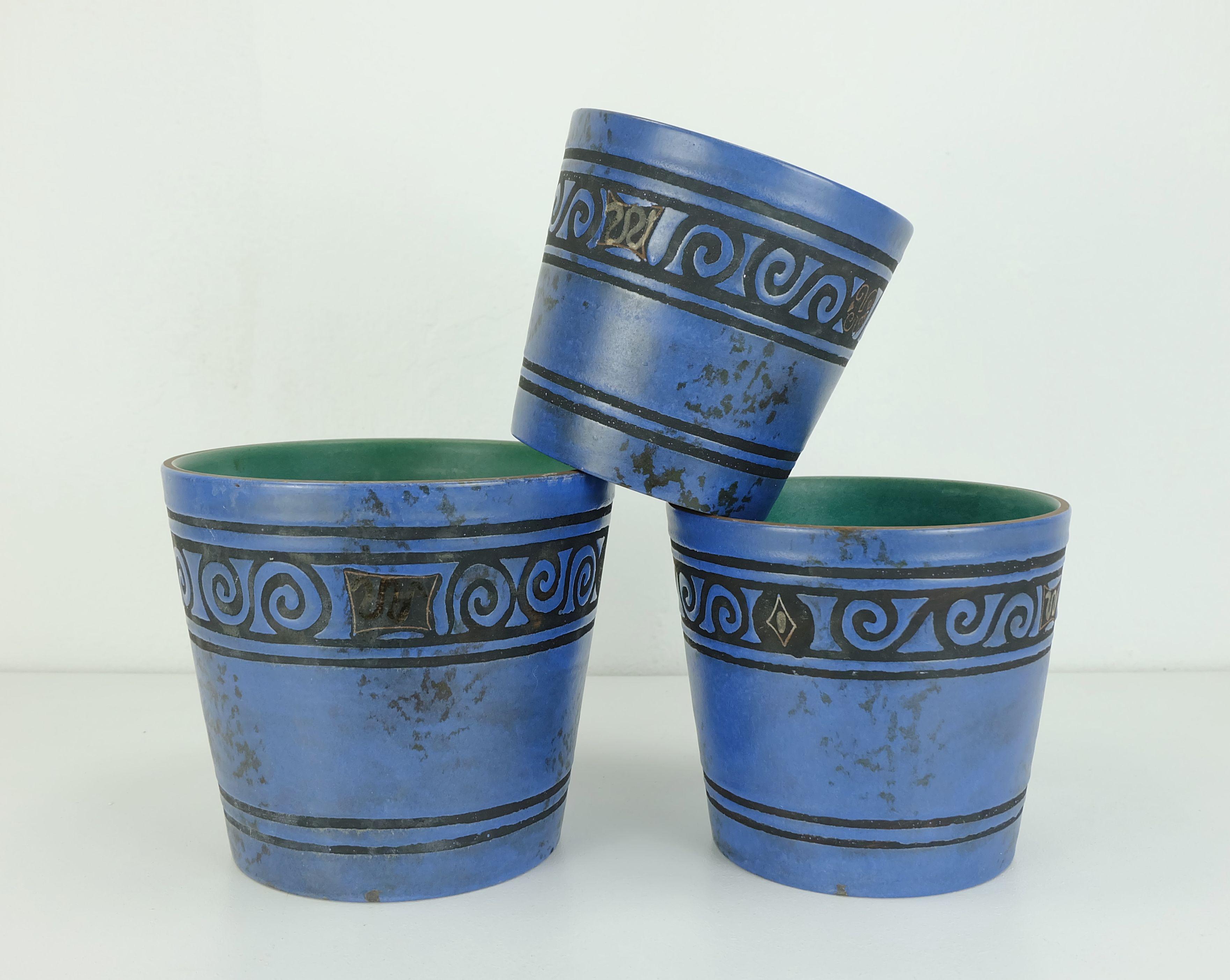 Ceramica set di 3 Vasi per piante Ceramano pergamon Hanne Welling 1960s in vendita