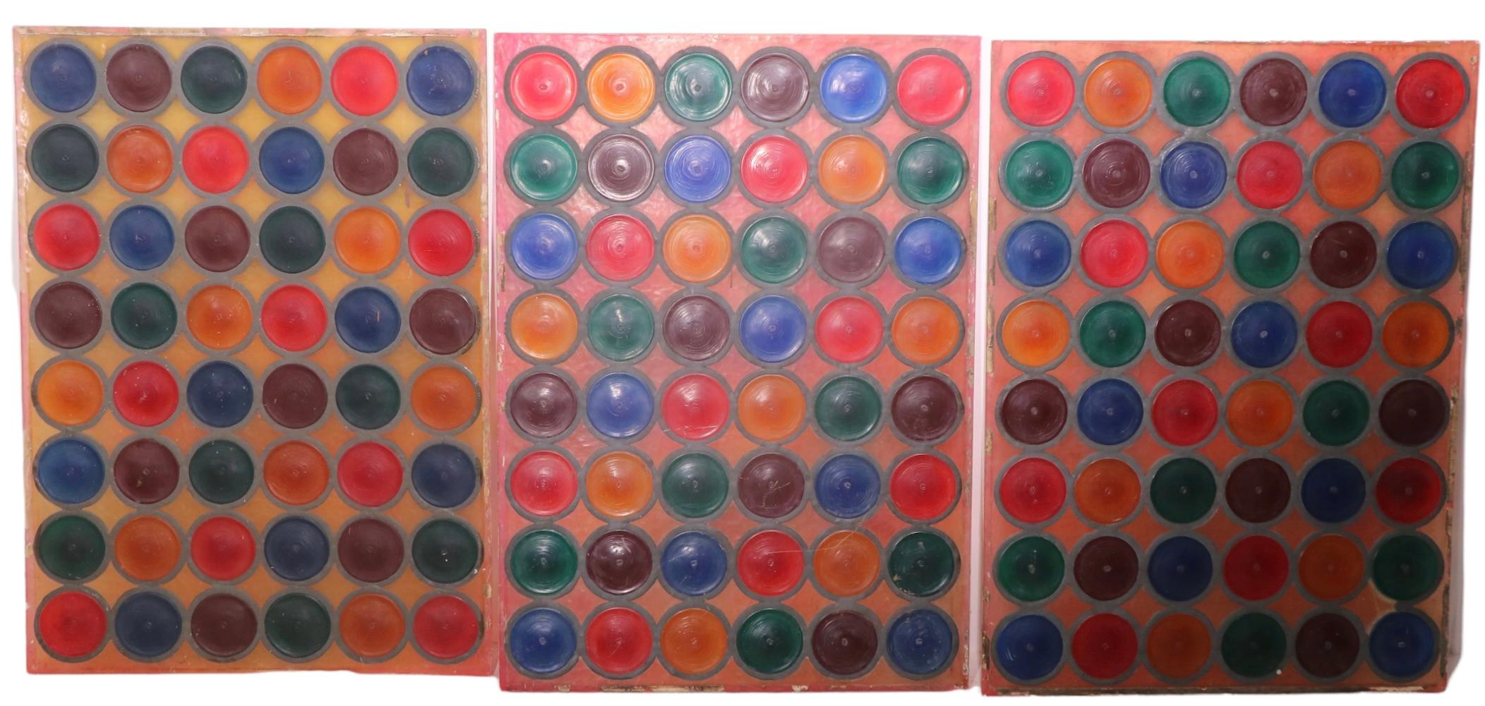 Set of 3 Plastic Leaded Glass Bullseye Style Panels For Sale 4