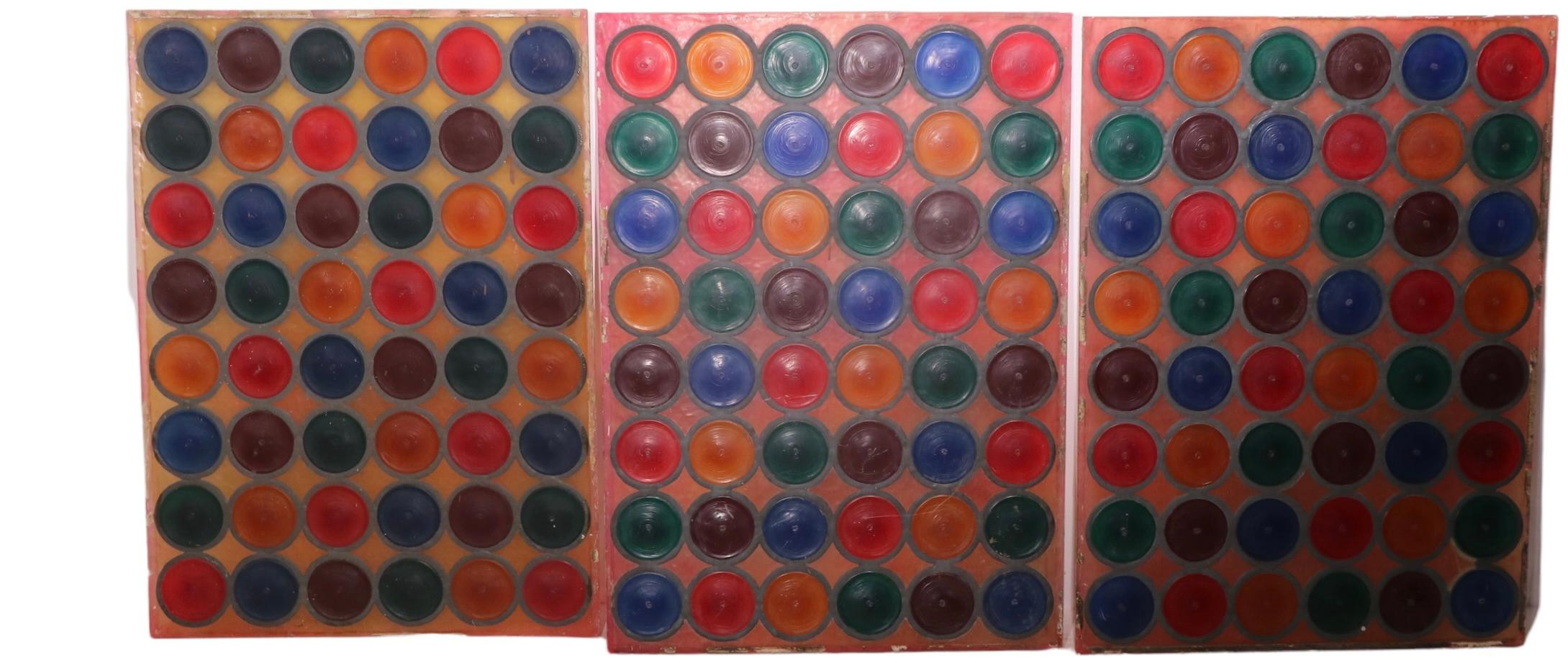 Set of 3 Plastic Leaded Glass Bullseye Style Panels For Sale 5