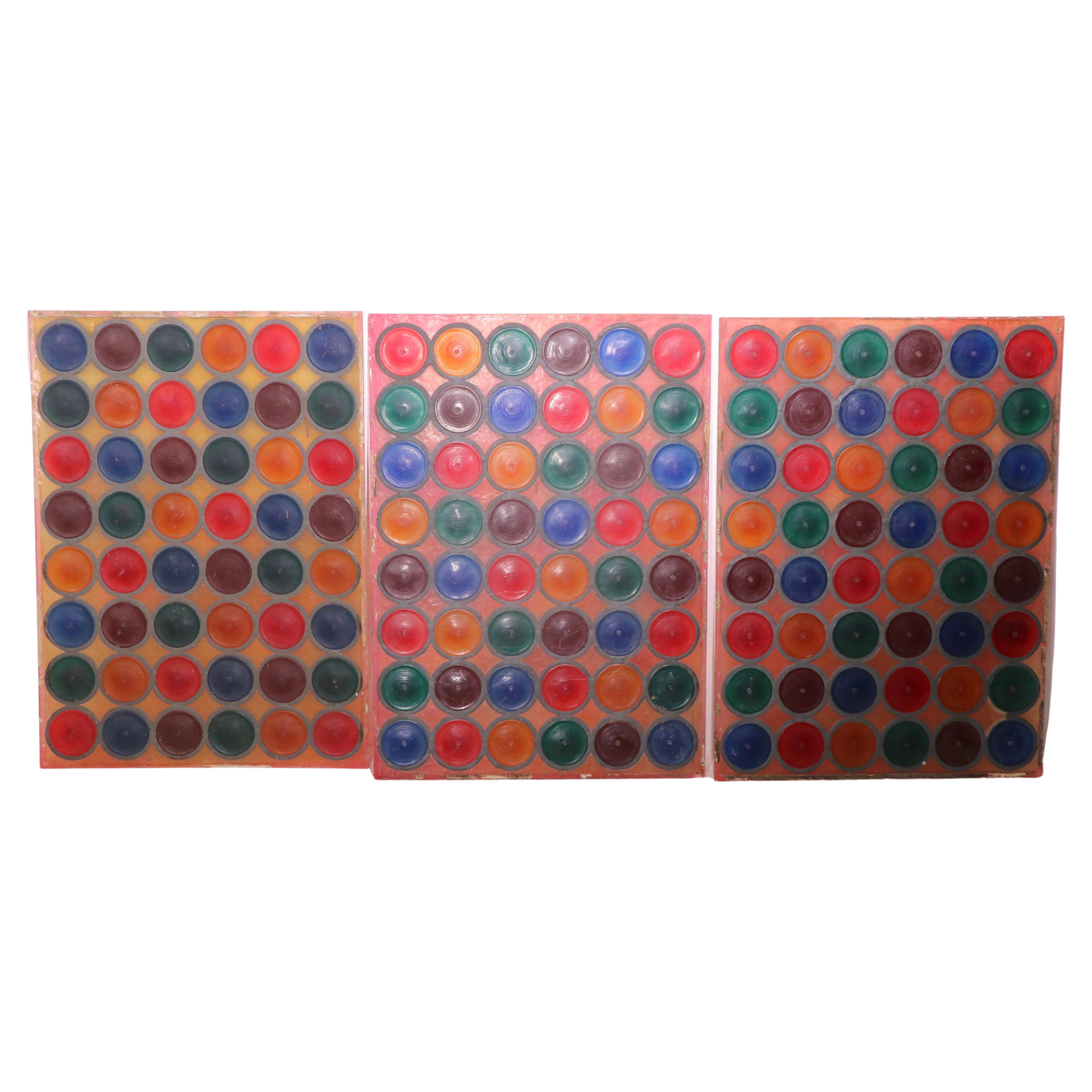 Set von 3 Bleiglas-Tafeln im Bullseye-Stil aus Kunststoff