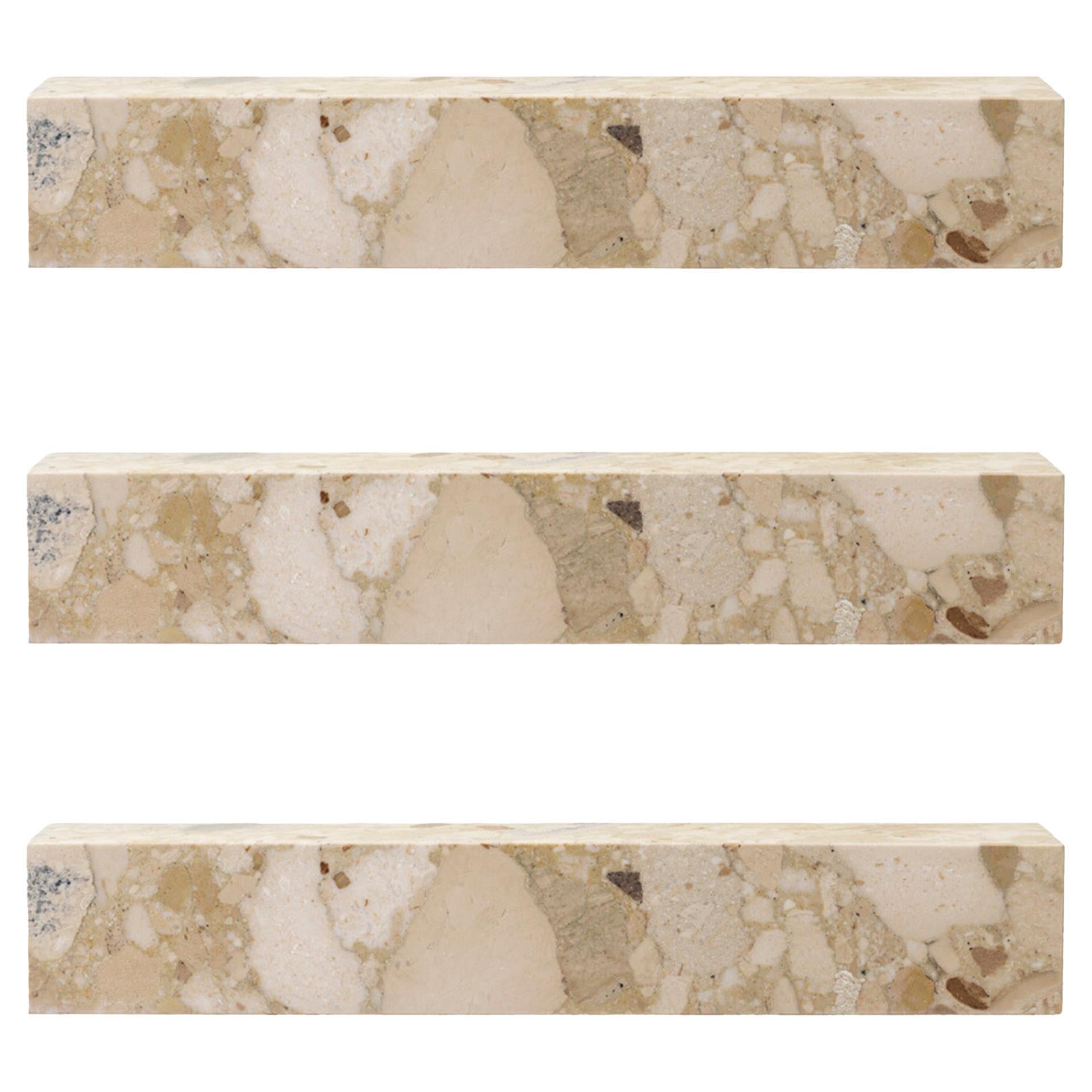 Set of 3 Plinth Shelves in Sand Kunis Breccia Marble by Norm Architects for Audo