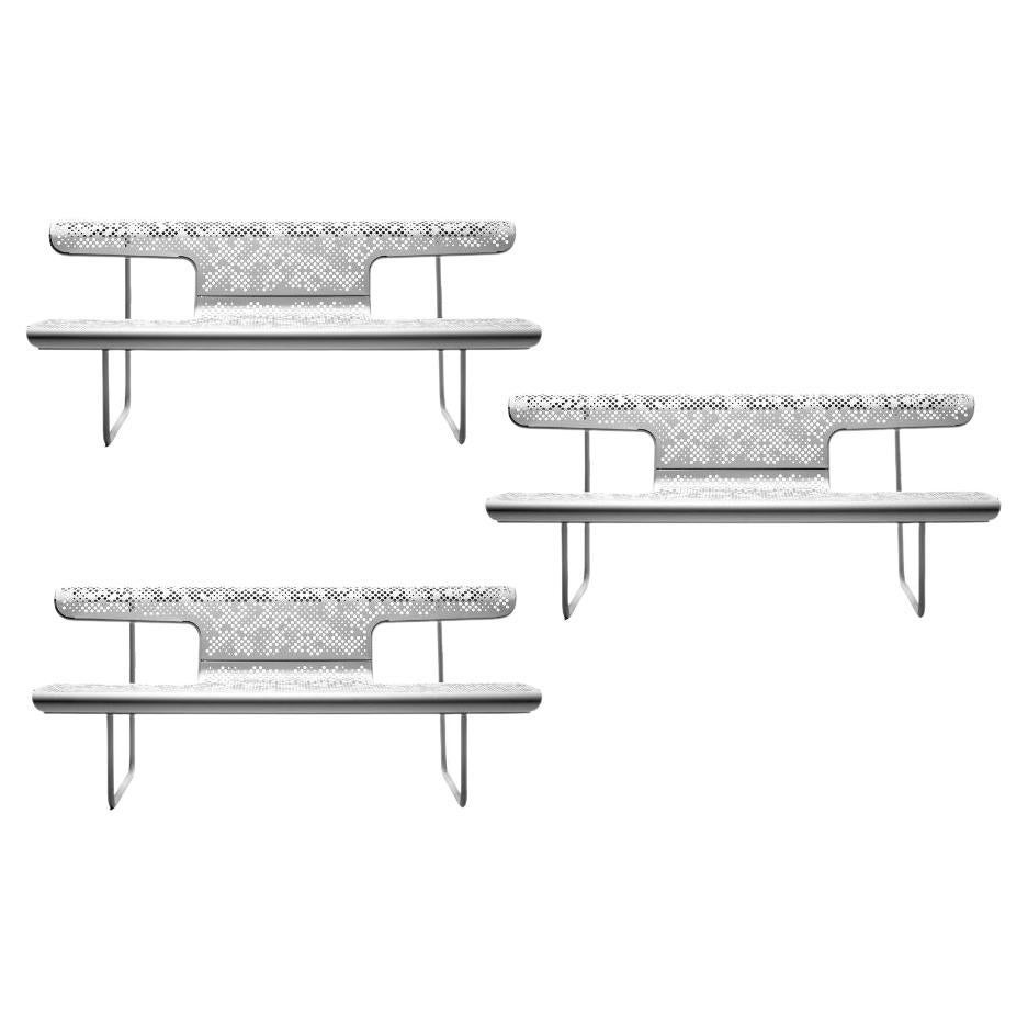 Set of 3 Poeta Industrial Bench in Perforated Steel Finish By Alfredo Häberli
