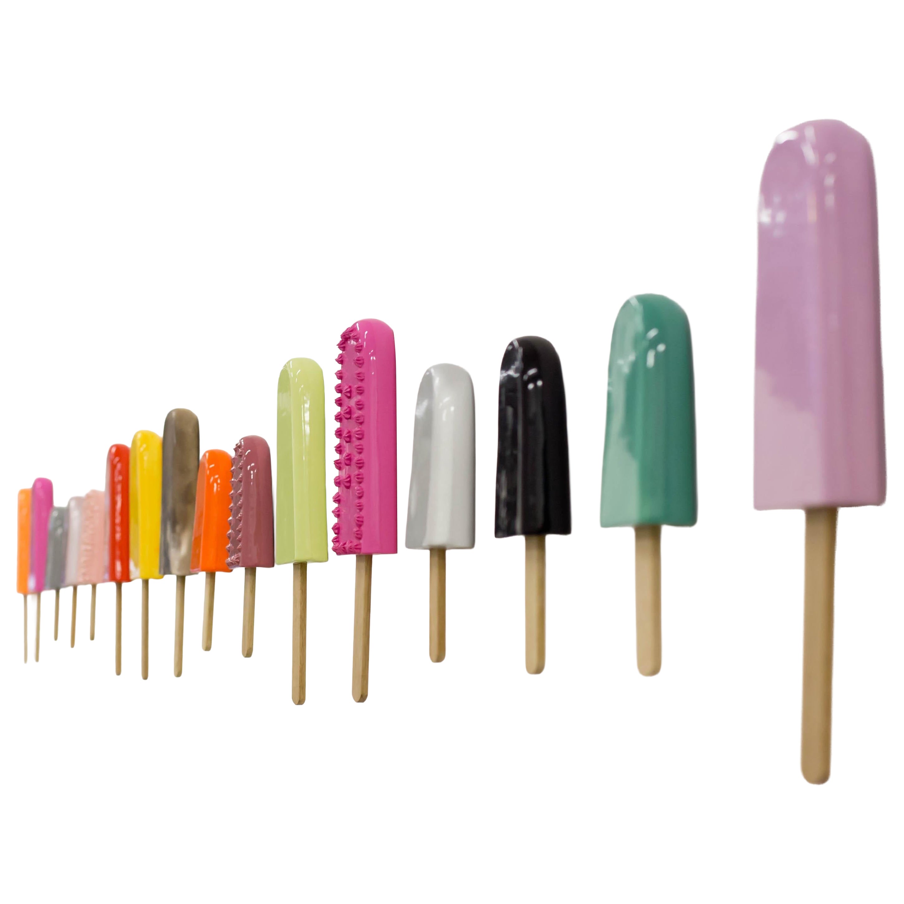 Set of 3 Glossy Ceramic Popsicle Sculptures for Modern Decor