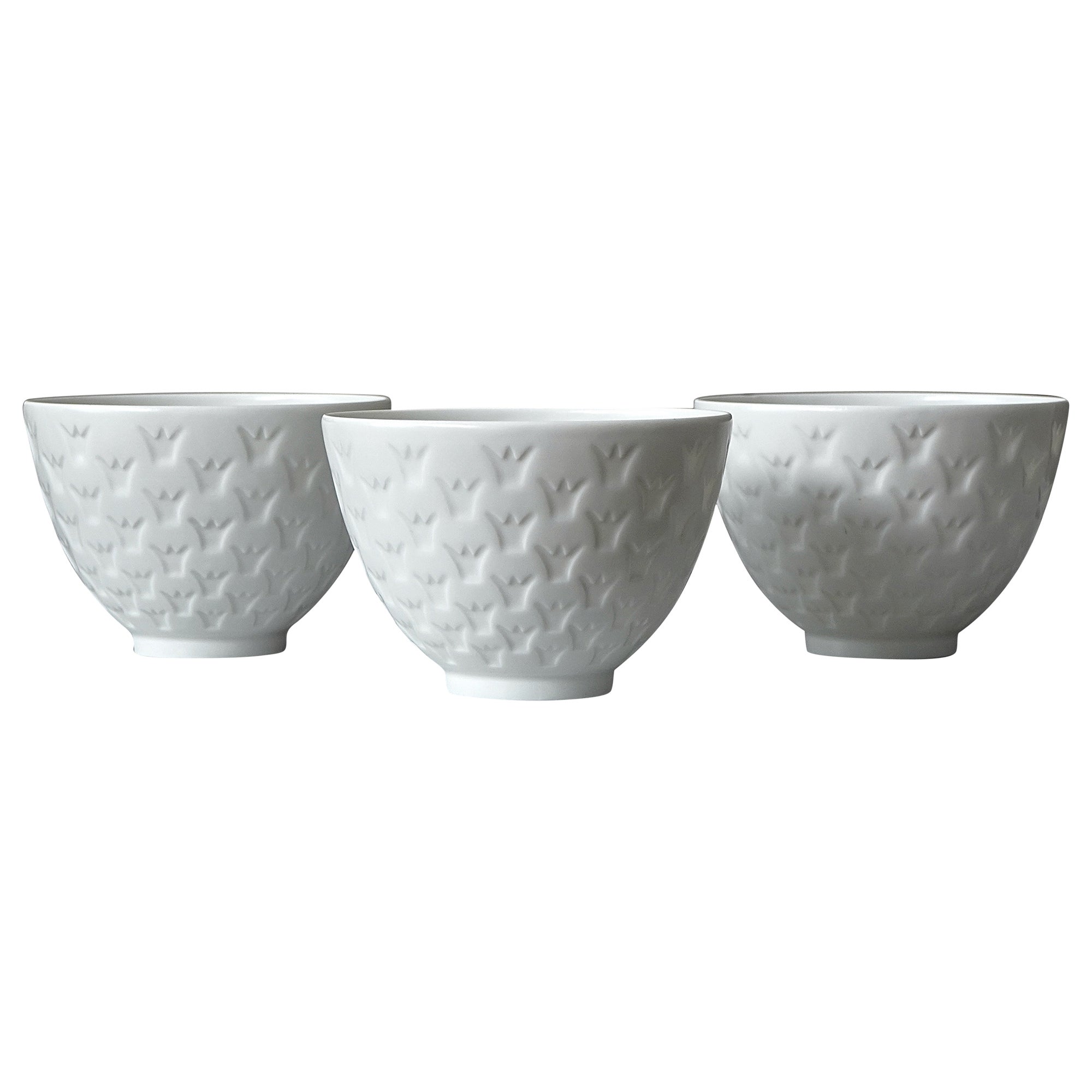 Set of 3 Porcelain Crown Window Bowls by Gunnar Nylund. Rorstrand, Sweden, 1933. For Sale