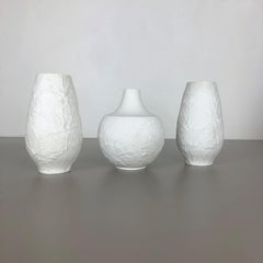 Set of 3 Porcelain Op Art "LEAF" Vases by Heinrich Selb, Germany, 1970s