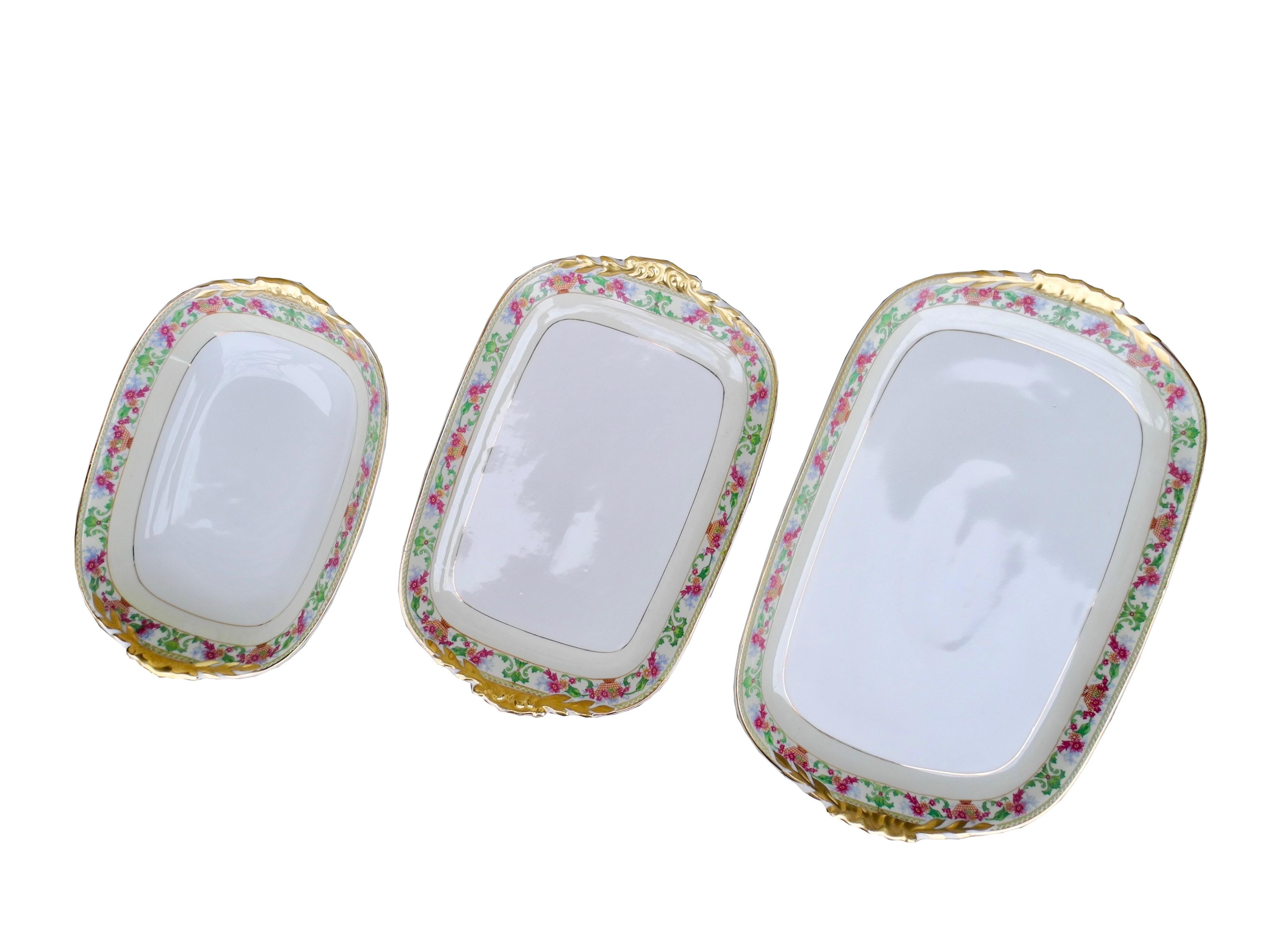 Rococo Revival Set of 3 Porcelain Transfer Print Serving Platters made in Czechoslovakia For Sale