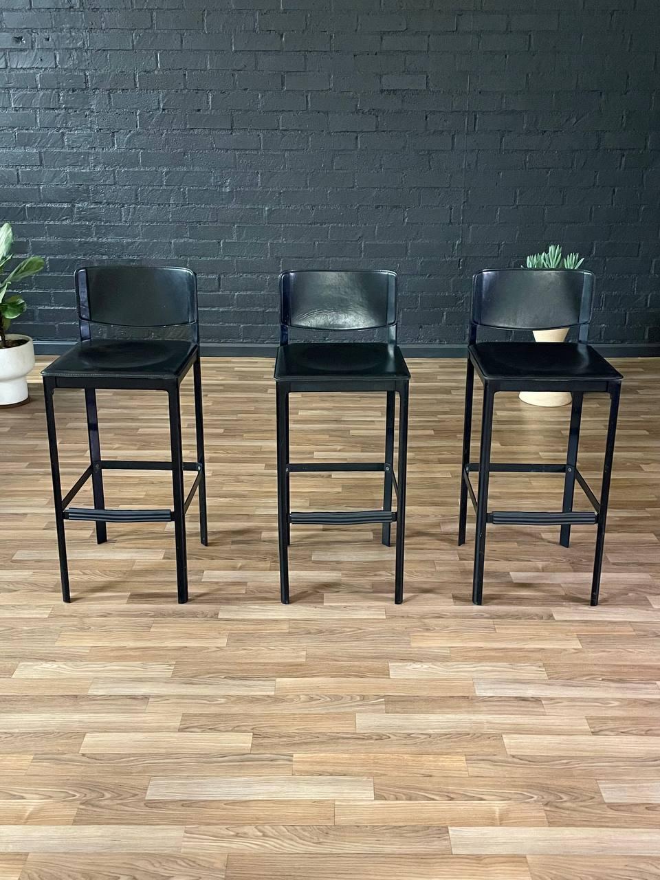 Late 20th Century Set of 3 Post Italian Modern Leather Bar Stools by Matteo Grassi
