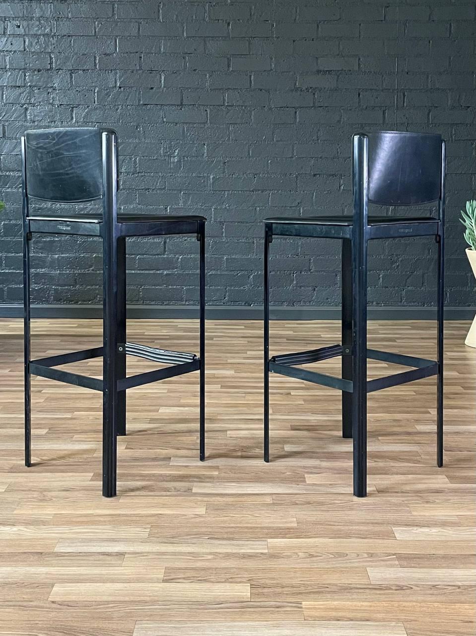 Set of 3 Post Italian Modern Leather Bar Stools by Matteo Grassi 1
