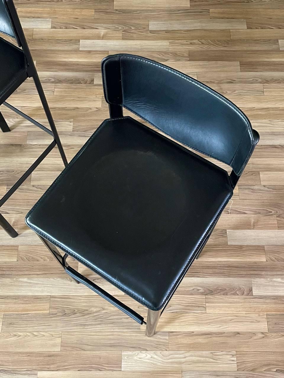 Set of 3 Post Italian Modern Leather Bar Stools by Matteo Grassi 2