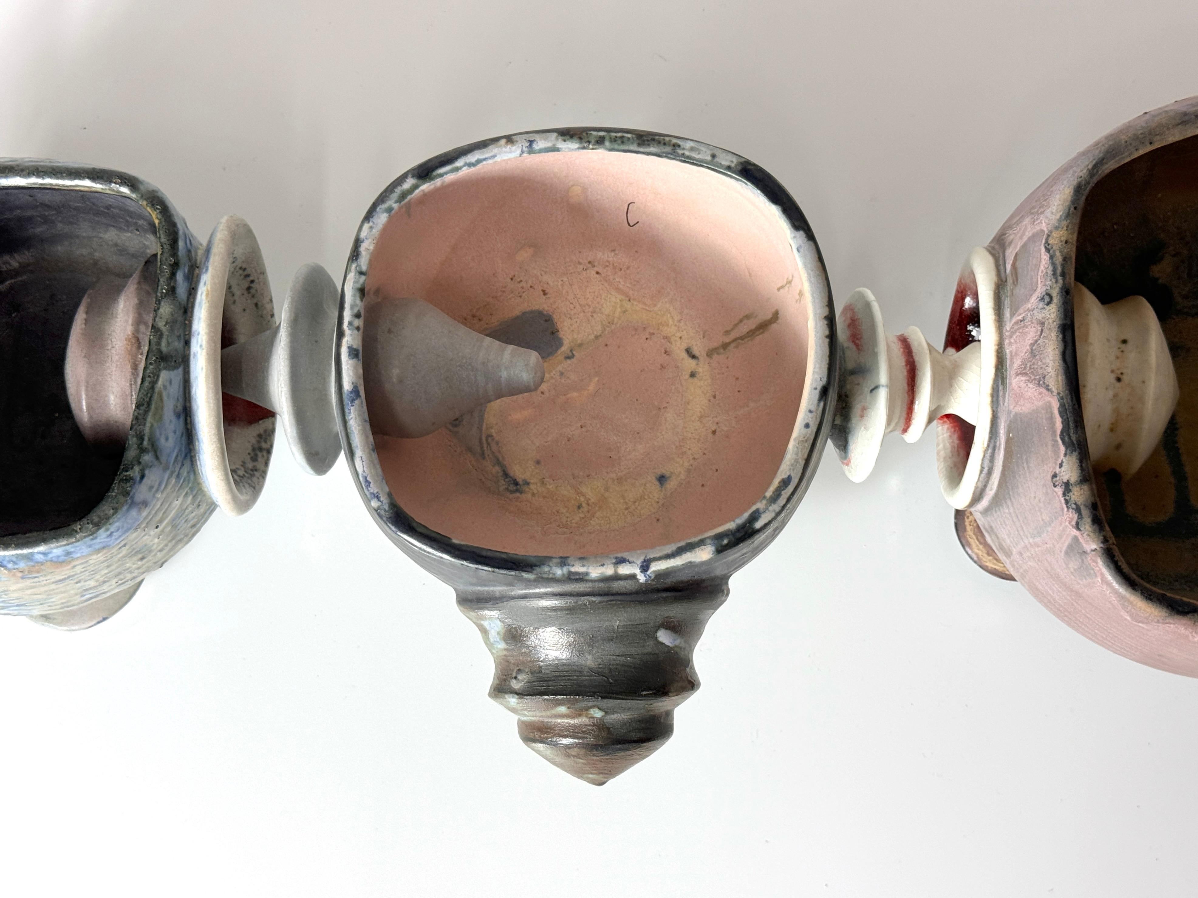 Set of 3 Post Modern Abstract Ceramic Bowl Scultpures by Kaiser Suidan 1990s For Sale 5