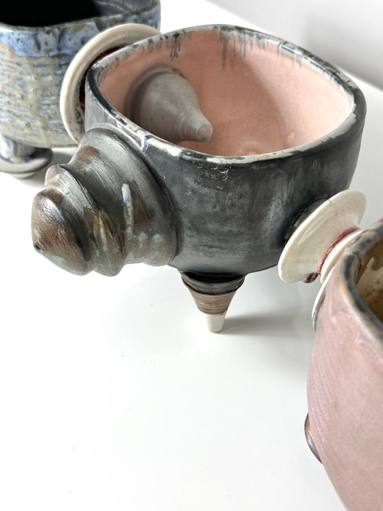 Set of 3 Post Modern Abstract Ceramic Bowl Scultpures by Kaiser Suidan 1990s For Sale 6
