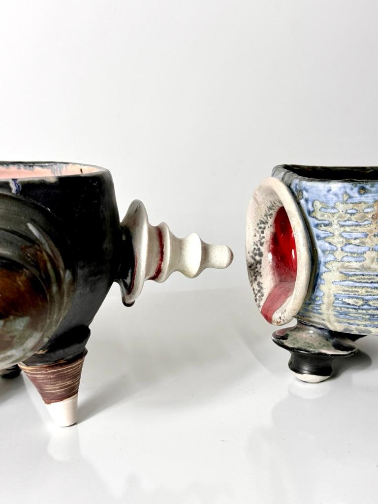 Post-Modern Set of 3 Post Modern Abstract Ceramic Bowl Scultpures by Kaiser Suidan 1990s For Sale