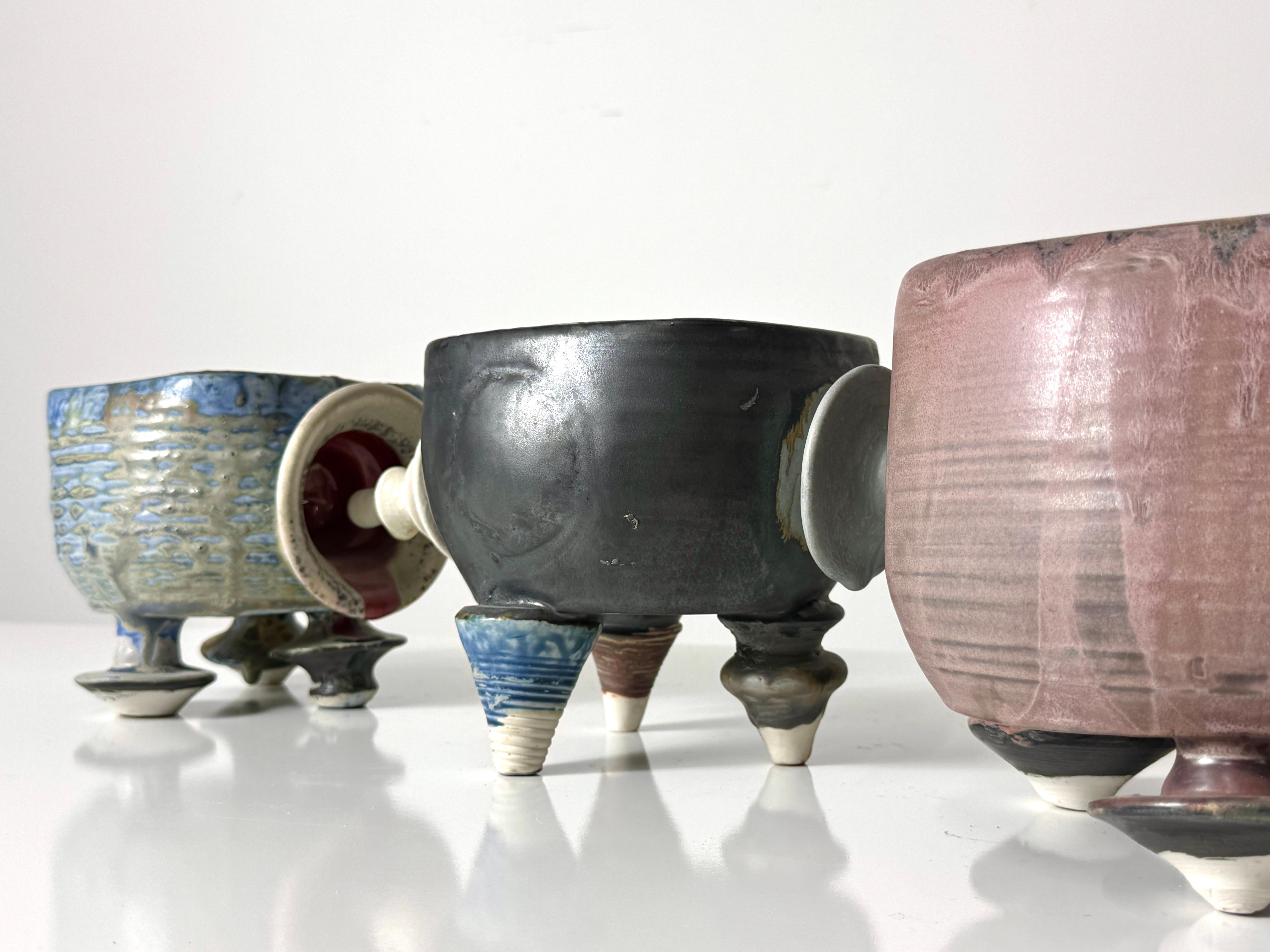 Set of 3 Post Modern Abstract Ceramic Bowl Scultpures by Kaiser Suidan 1990s For Sale 2