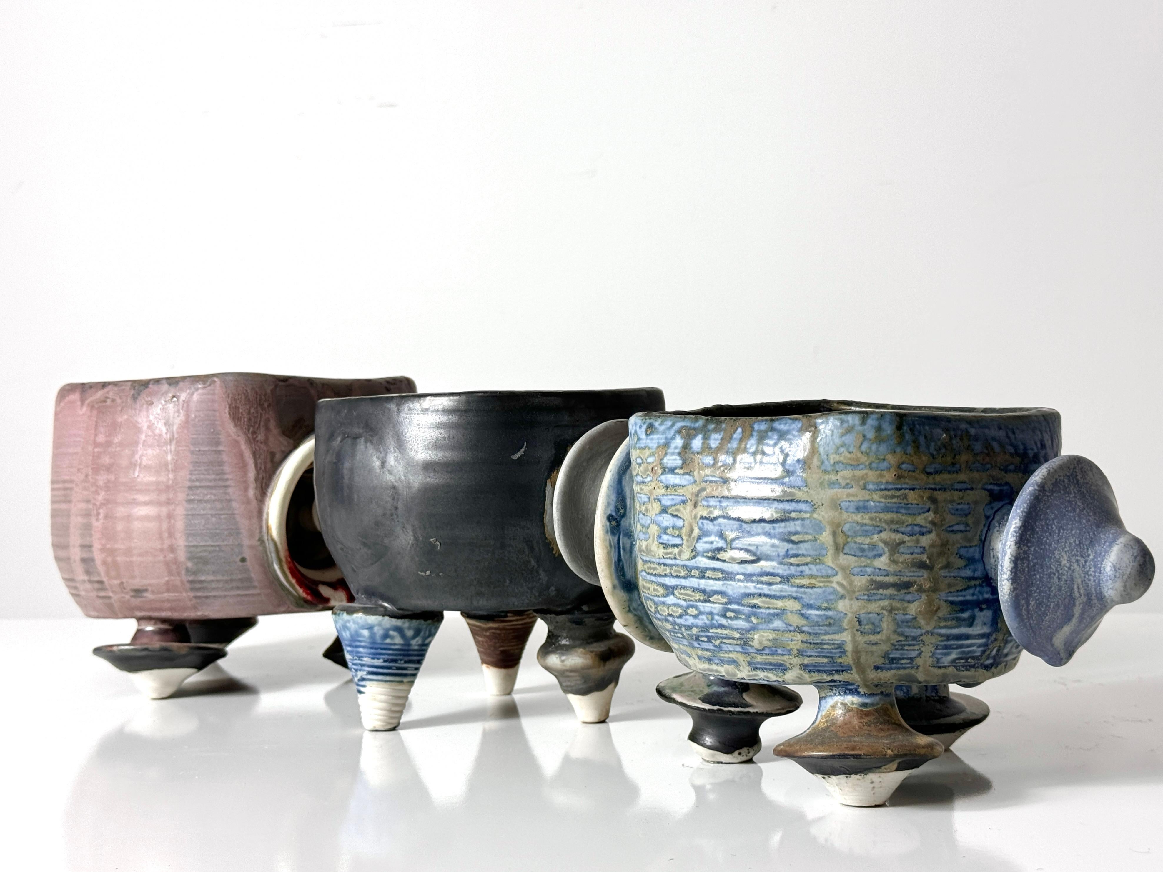 Set of 3 Post Modern Abstract Ceramic Bowl Scultpures by Kaiser Suidan 1990s For Sale 3