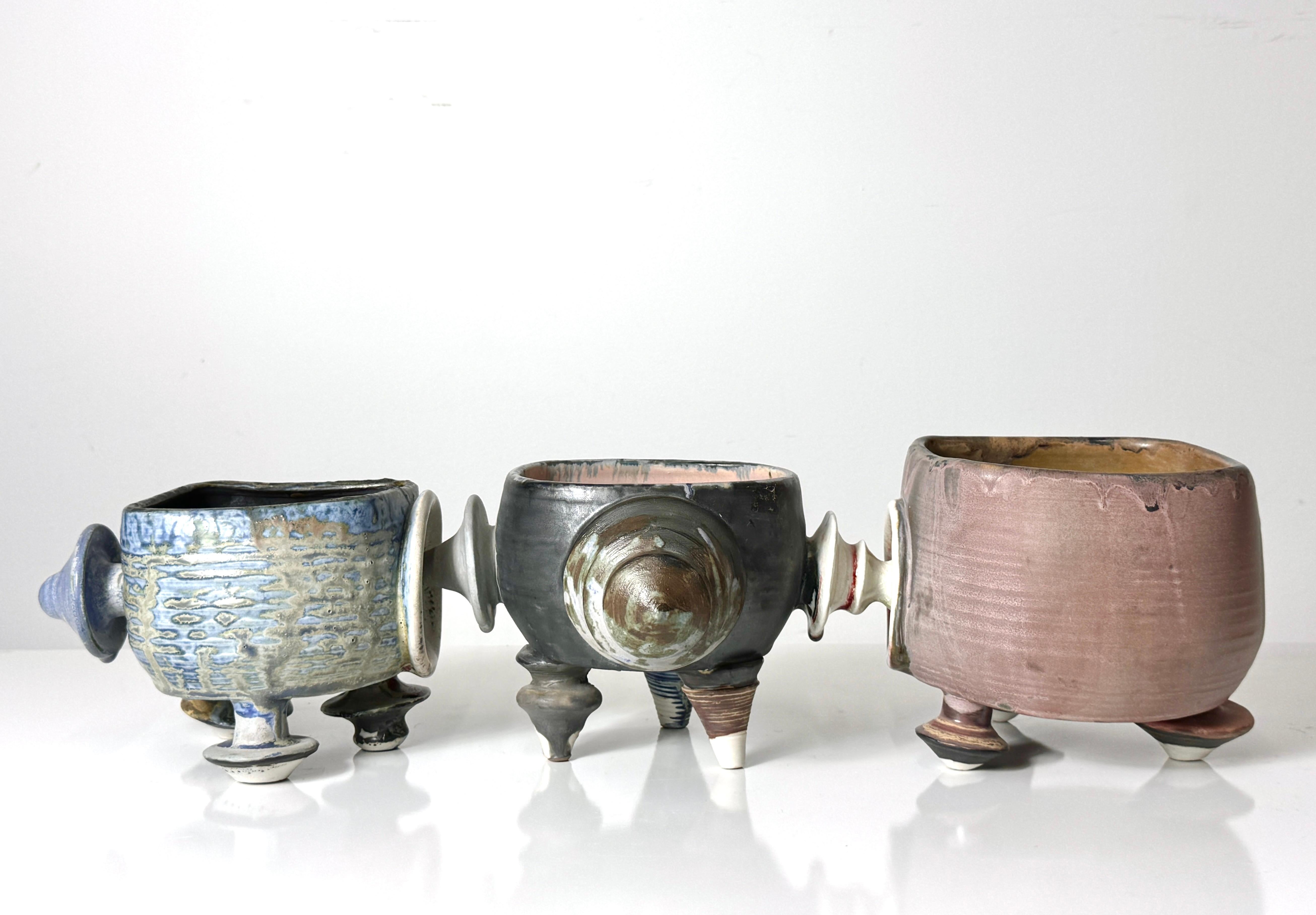 Set of 3 Post Modern Abstract Ceramic Bowl Scultpures by Kaiser Suidan 1990s For Sale 4