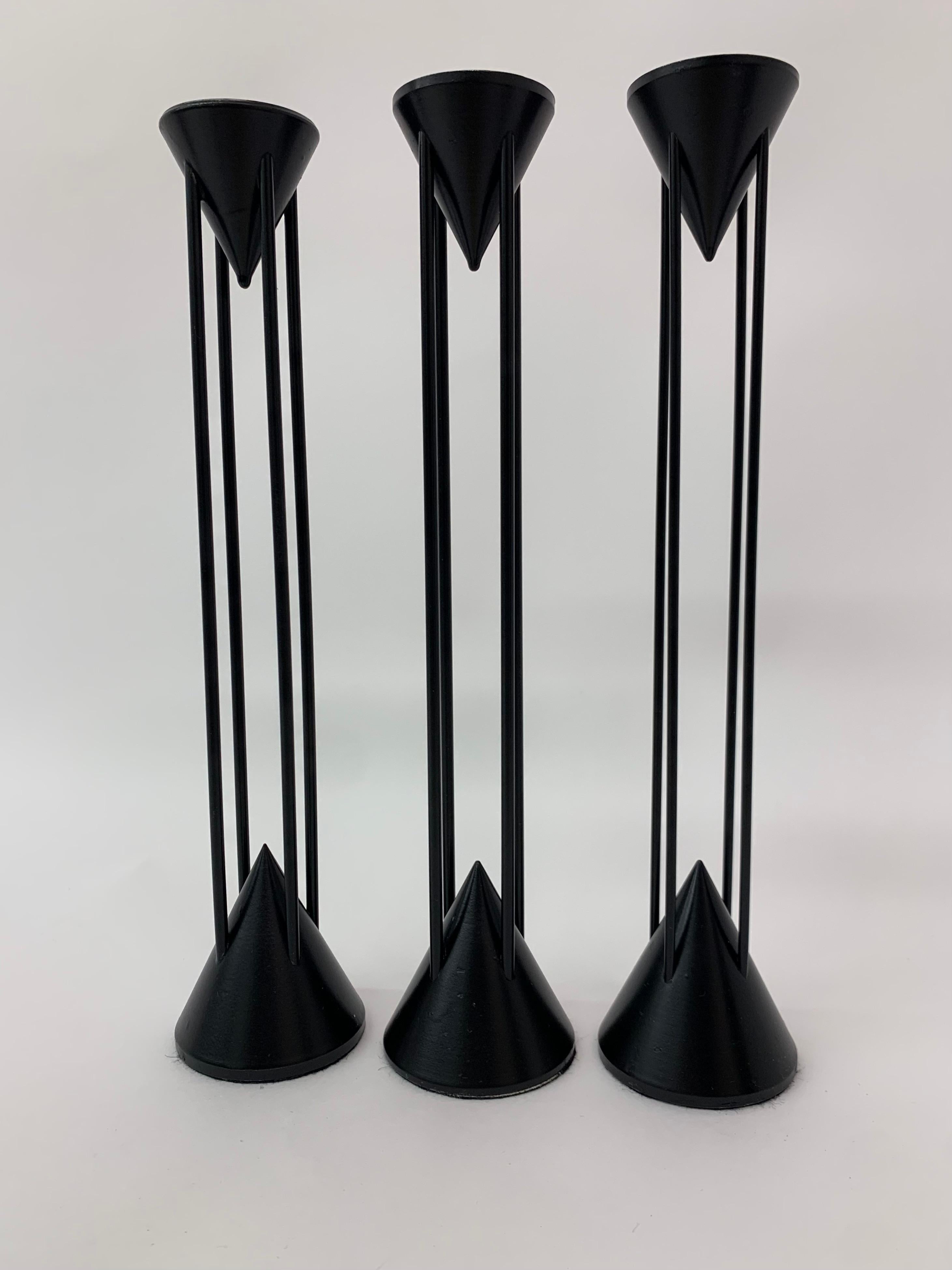 Swedish Set of 3 Post-Modern Memphis Candle Sticks by Markus Borgens, 1980s For Sale