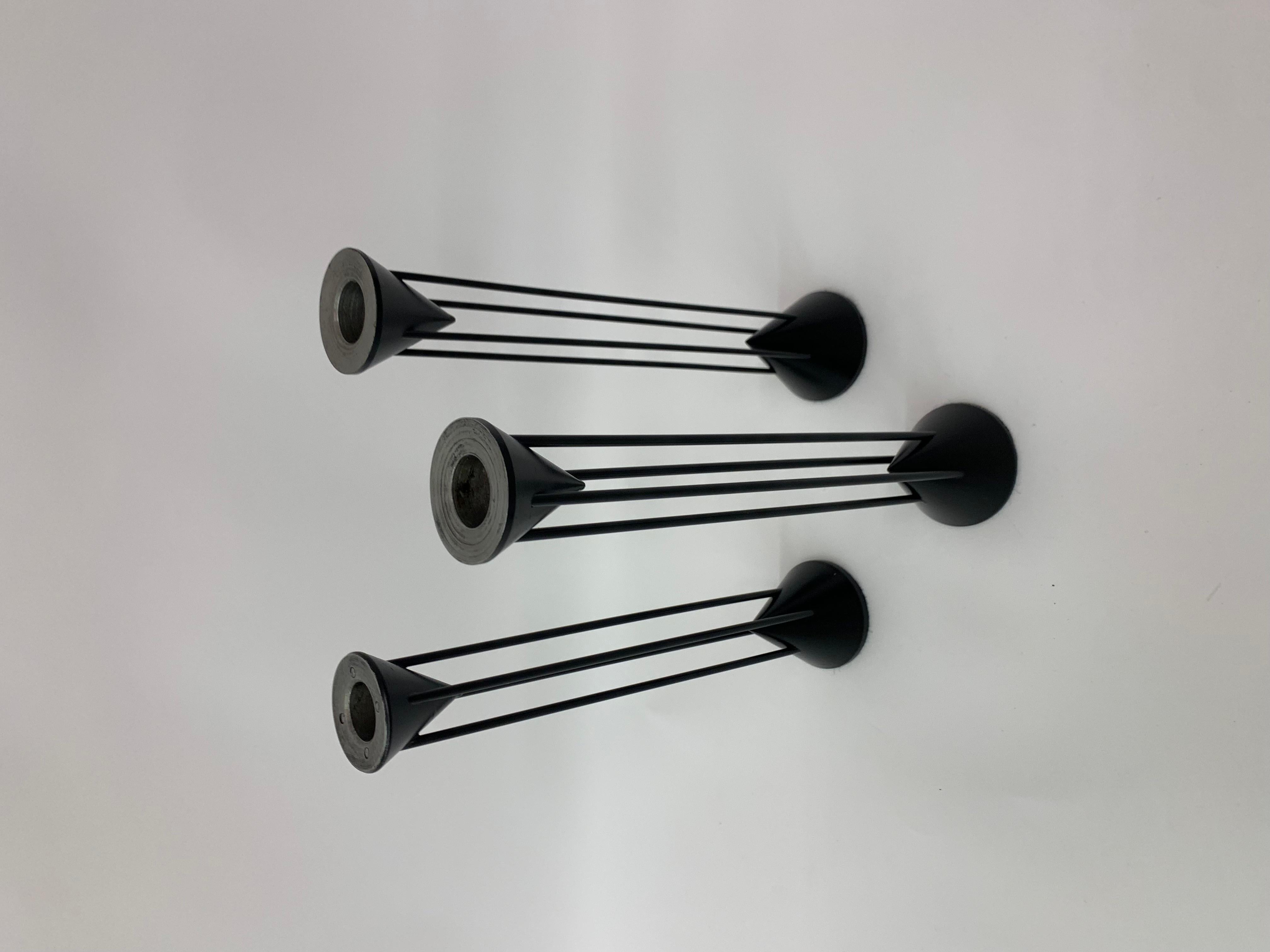 Metal Set of 3 Post-Modern Memphis Candle Sticks by Markus Borgens, 1980s For Sale