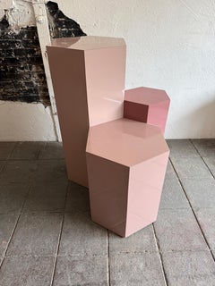 Set of 3 post modern pink laminate hexagon pedestals or plinths