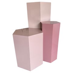 Set of 3 post modern pink laminate hexagon pedestals or plinths
