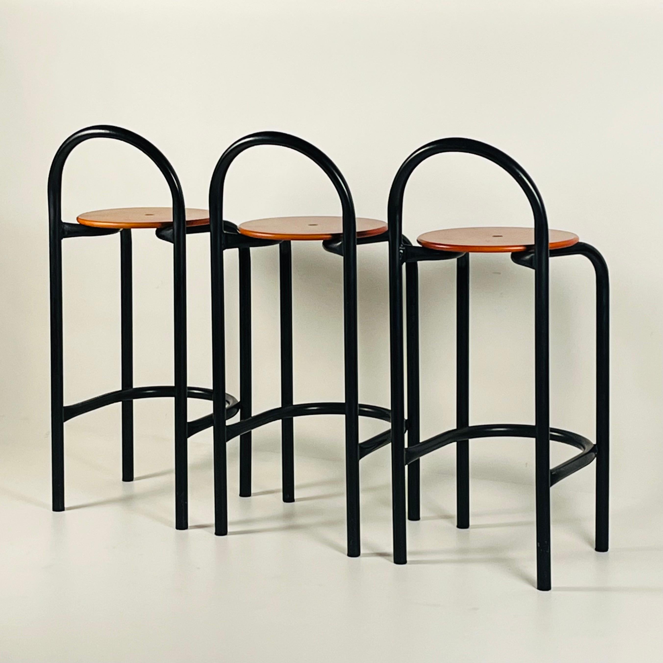 Post-Modern Set of 3 Postmodern 1980s Bar Stools For Sale