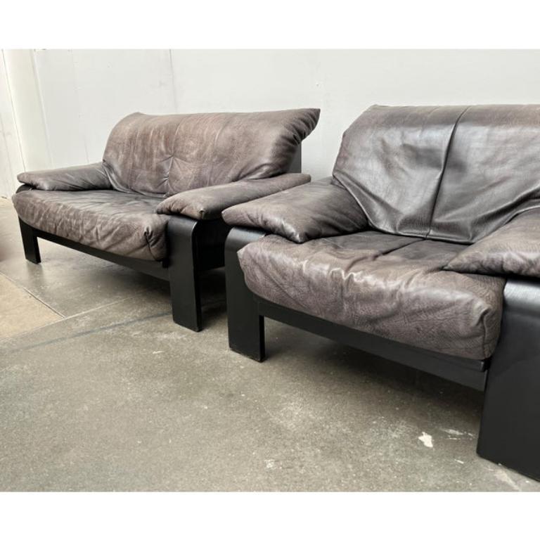 Post-Modern Set of 3 Postmodern German Brutalist Lounge Armchairs & Sofa by Rolf Benz, 1990s For Sale