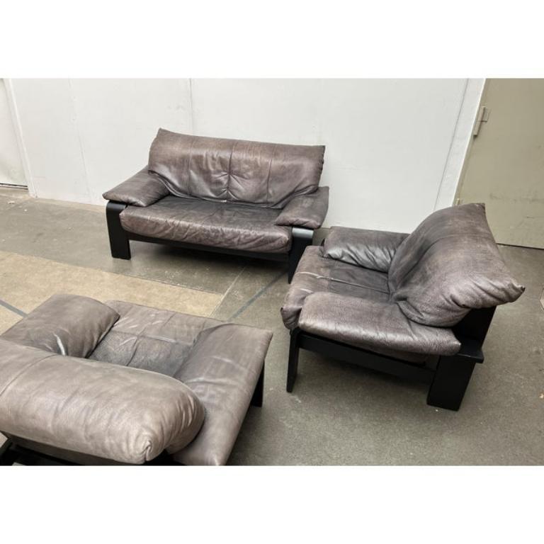Metal Set of 3 Postmodern German Brutalist Lounge Armchairs & Sofa by Rolf Benz, 1990s For Sale