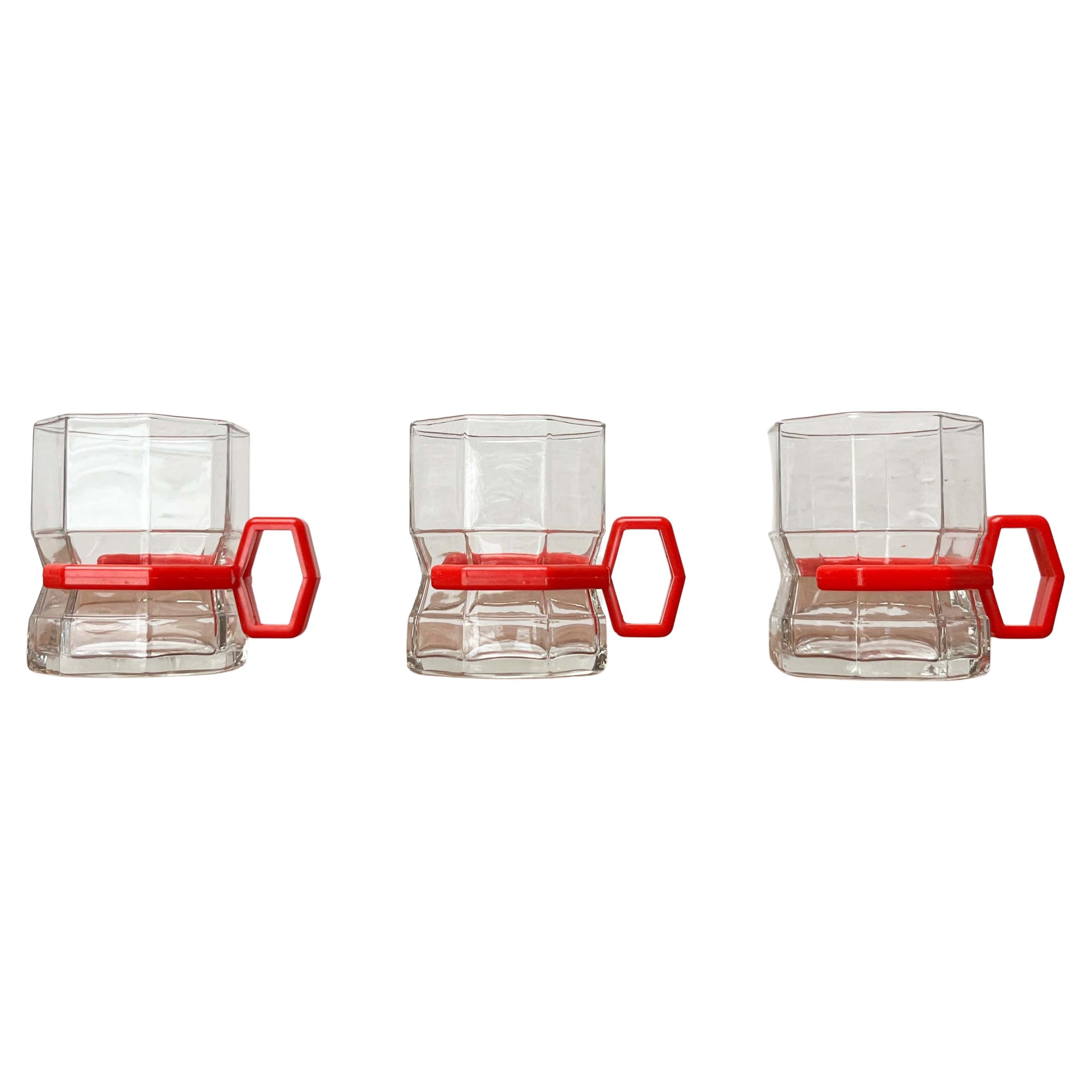 Juego de 3 vasos de té octogonales postmodernos, años 80 en venta