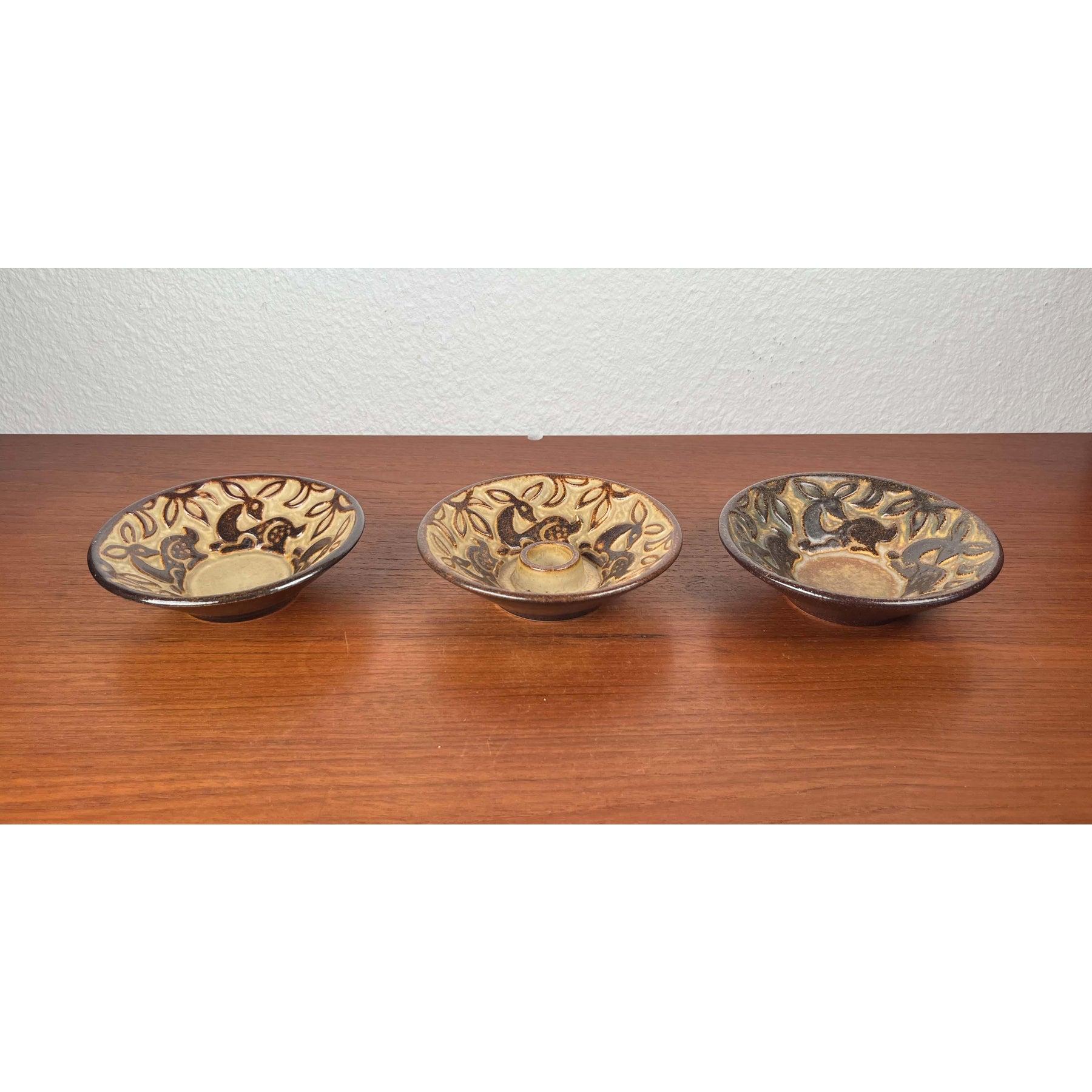 Juego de 3 cuencos y candelabro de cerámica de Michael Andersen Keramik, años 60 en venta 3